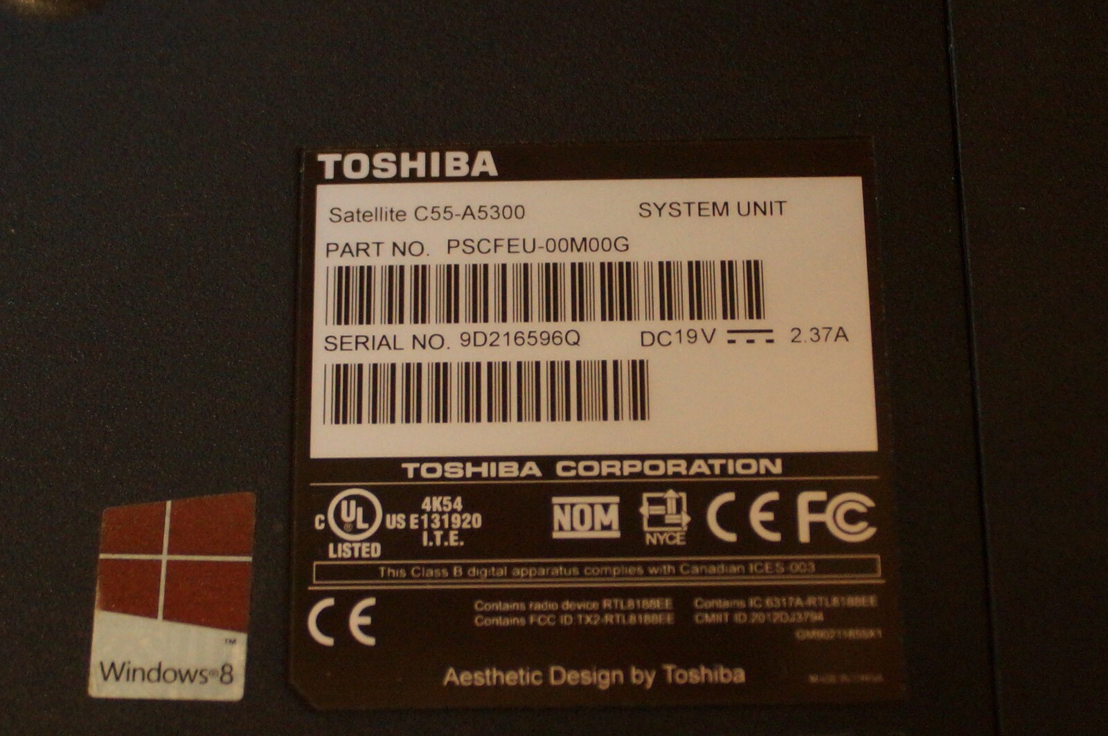 Toshiba C55 1.80GHz 4GB RAM 500GB HDD Updated to 20H2 Version Windows 10PRO