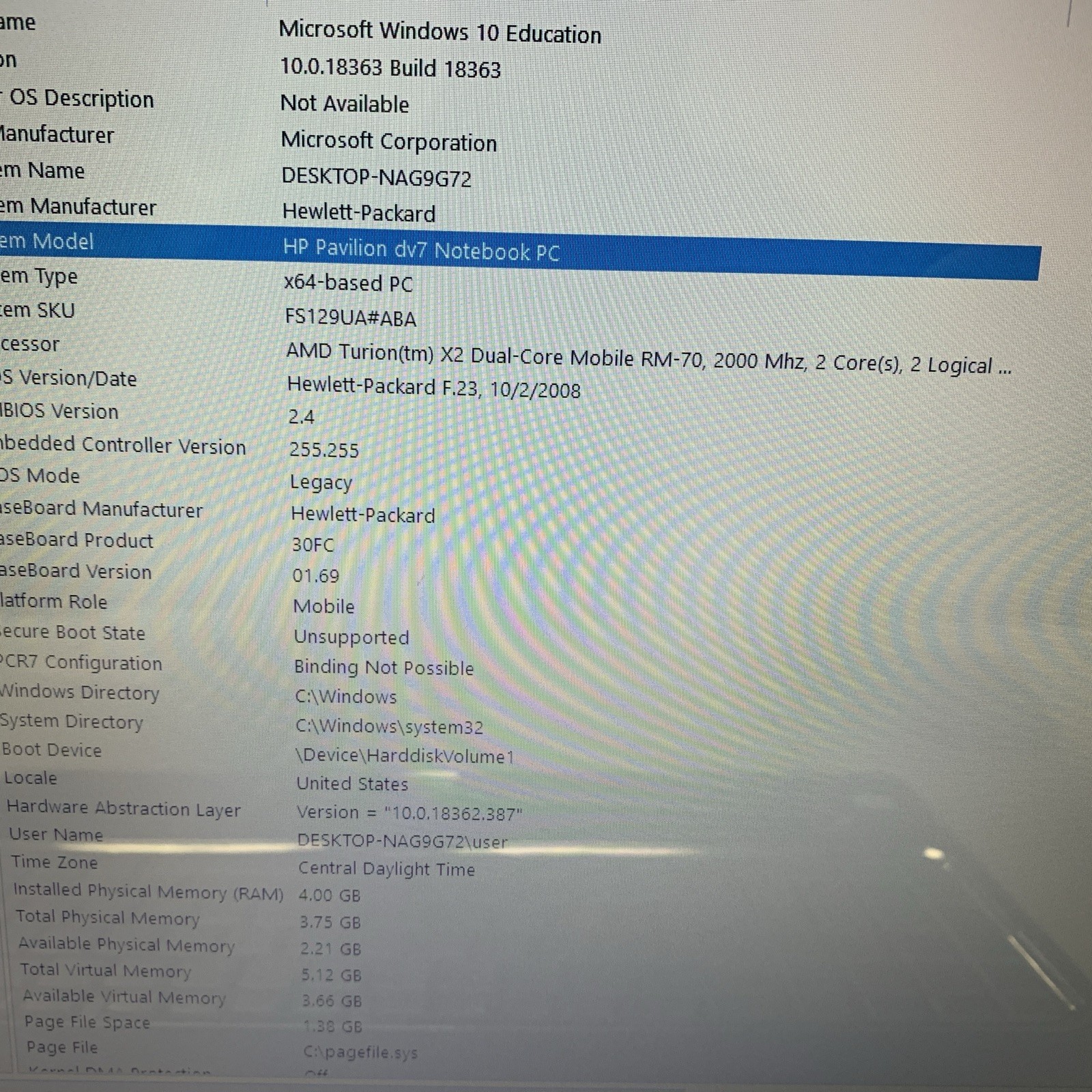 HP Pavilion DV7-AMD Turion X2 Dual Rm70 4GB RAM 250gb HDD Wind 10 Ed Read Descri