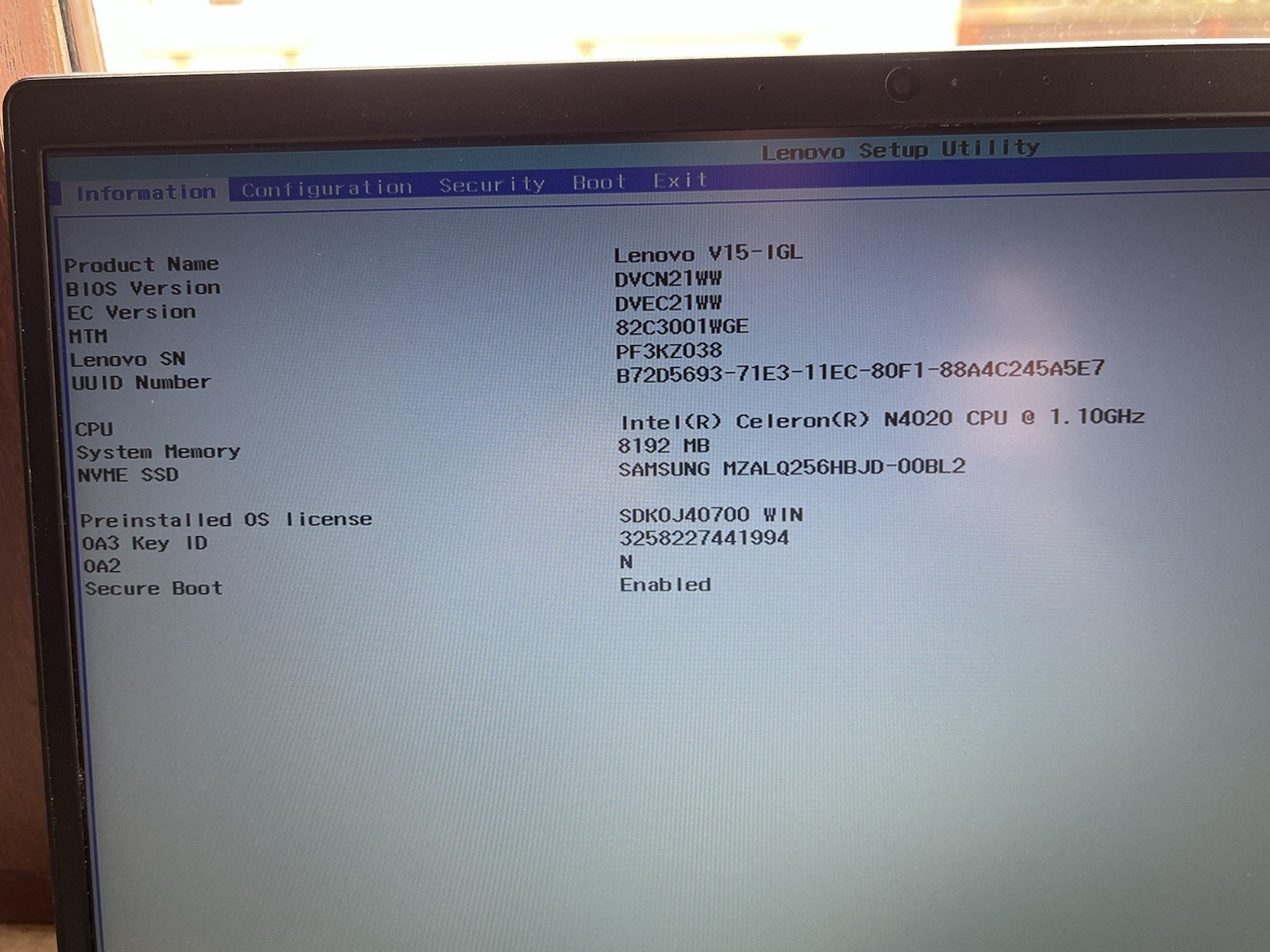 Lenovo Laptop V15 IGL 15.6 inch, Intel Celeron N4020, 8GB RAM, 256 SSD