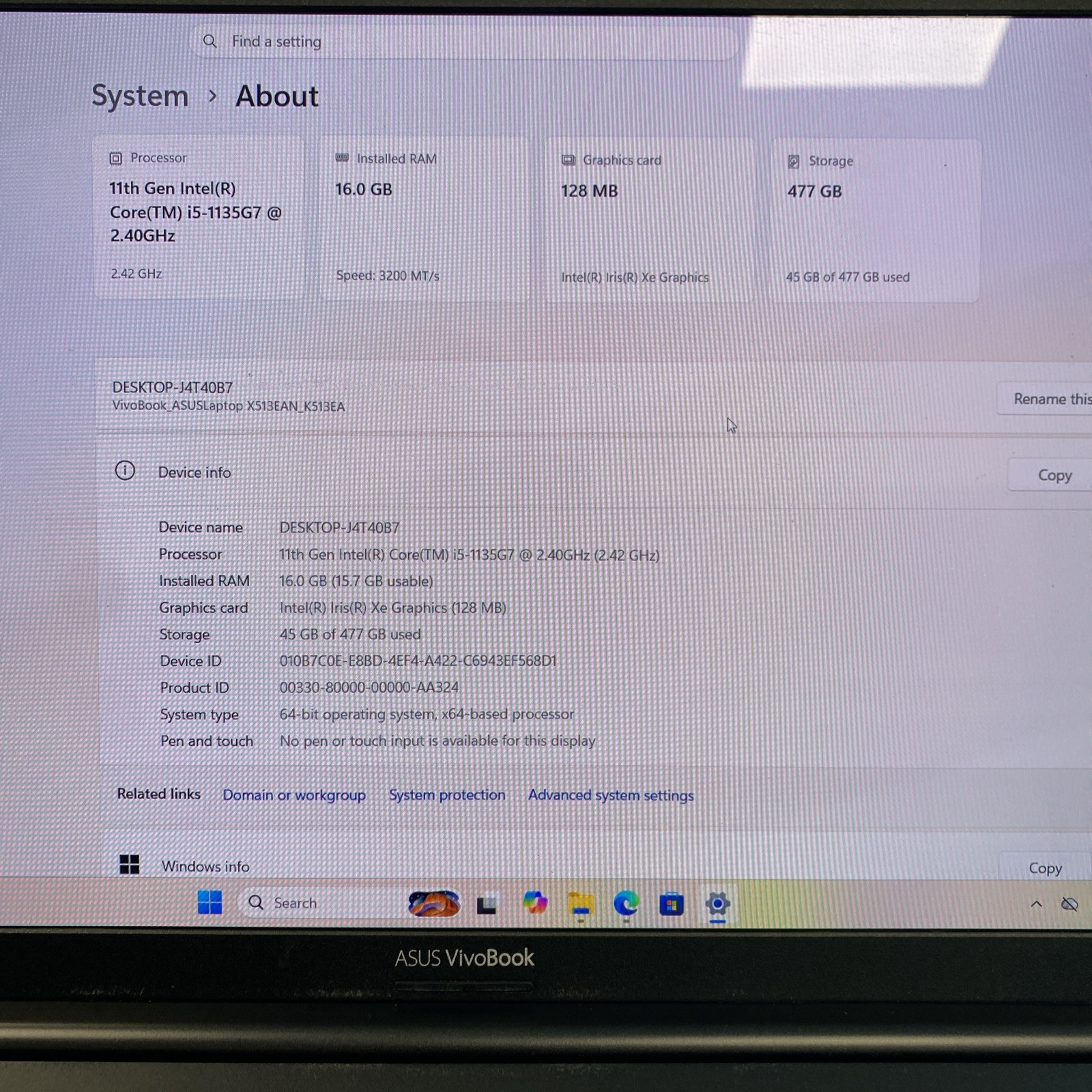 Asus VivoBook 15 K513E Laptop Intel i5-1135G7 16GB RAM 512SSD W11P READ REPAIR
