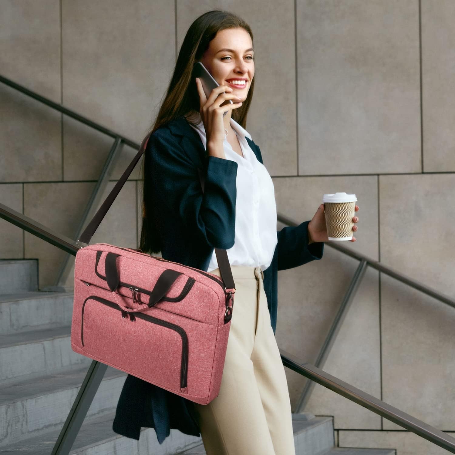 Sleeve for 17 17.3 inch Laptop Bag w/Shoulder Strap, Rose Red for Work Travel