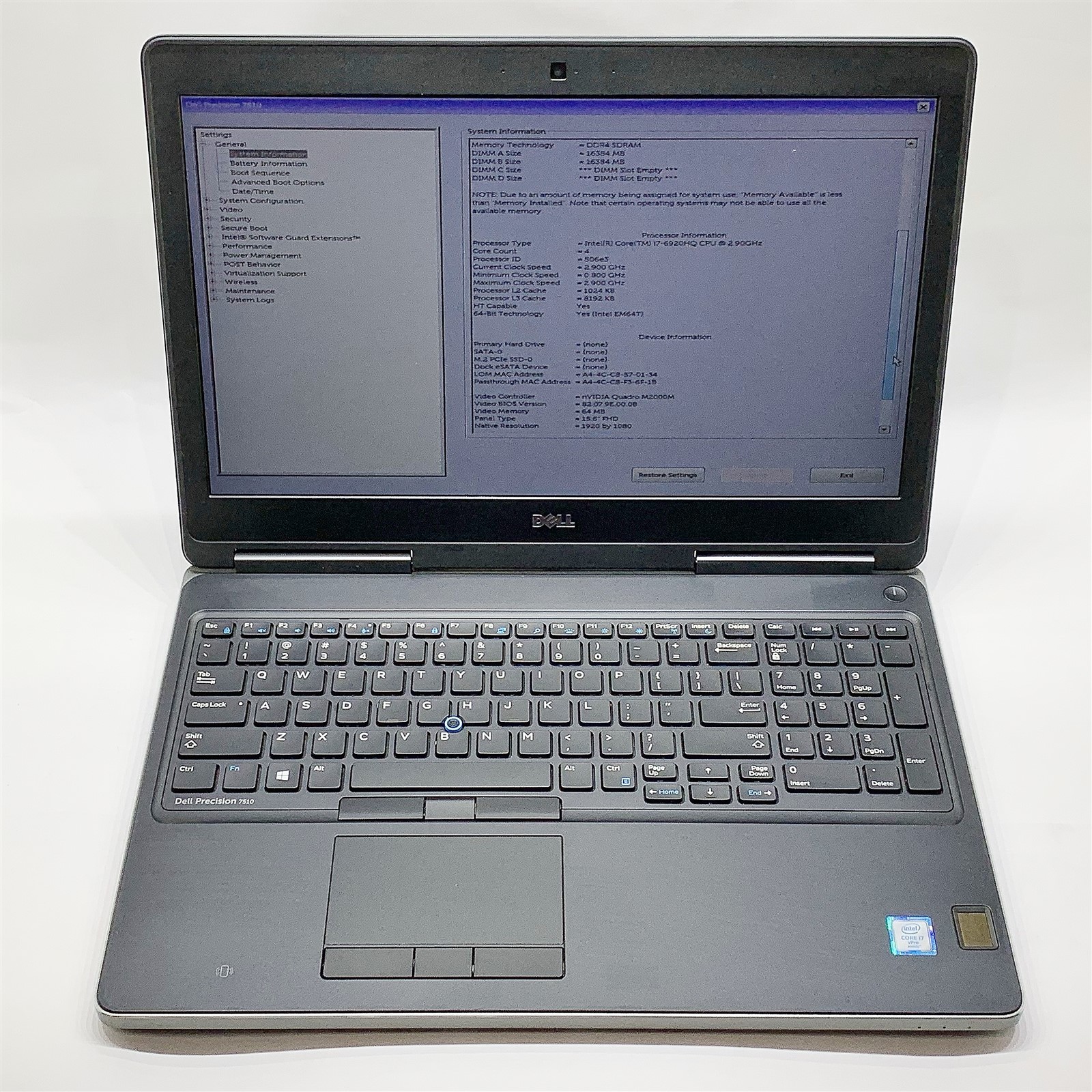 Dell Precision 7510 Laptop Intel i7 6920HQ 2.90GHZ 15.6″ FHD 32GB NO HDD Parts
