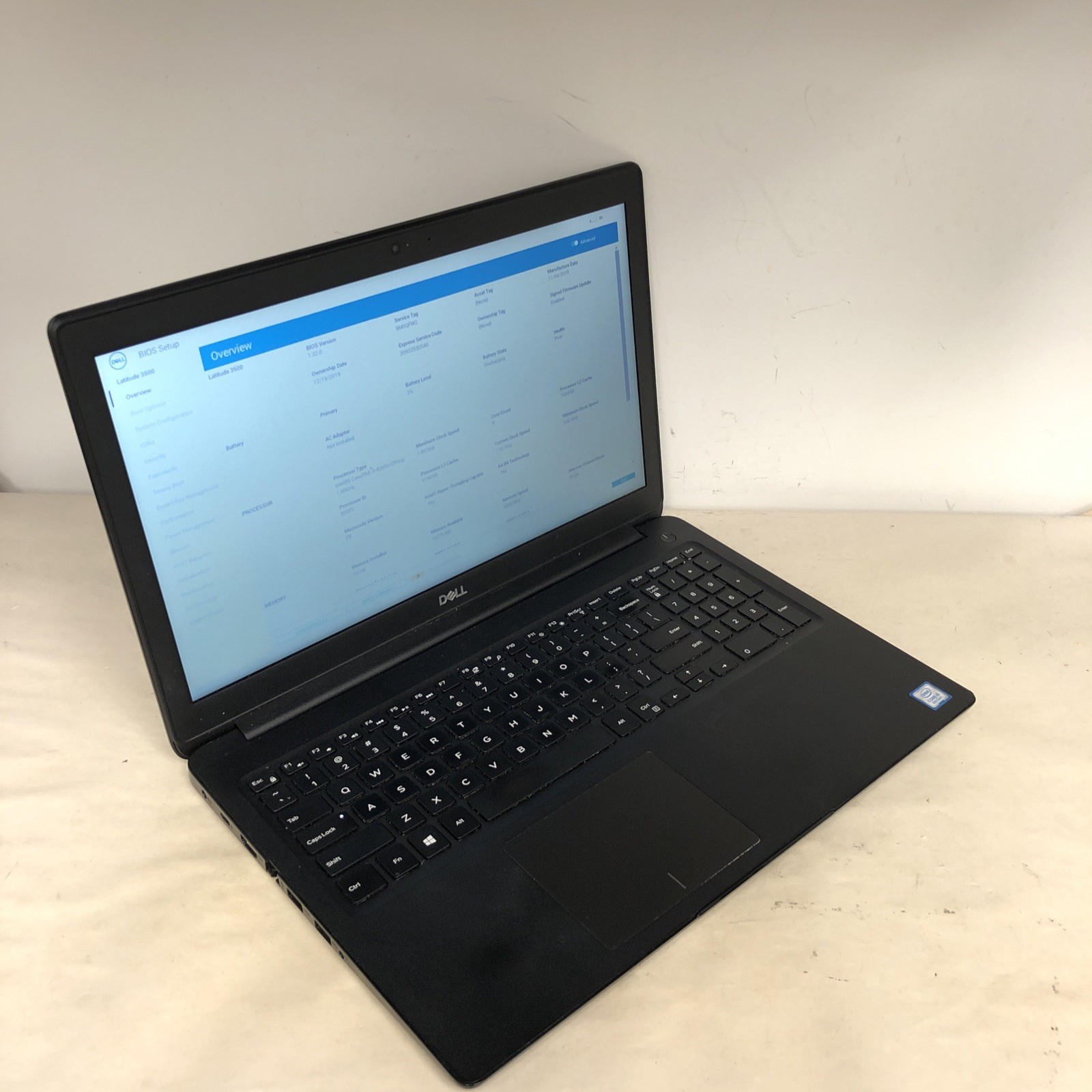 Dell Latitude 3500 i5-8265U 16GB RAM NO SSD | Boot To Bios