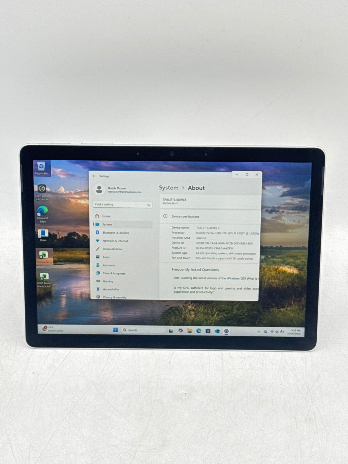 Microsoft Surface Go 3 Pentium Gold 6500Y 4GB RAM 64GB – READ!!