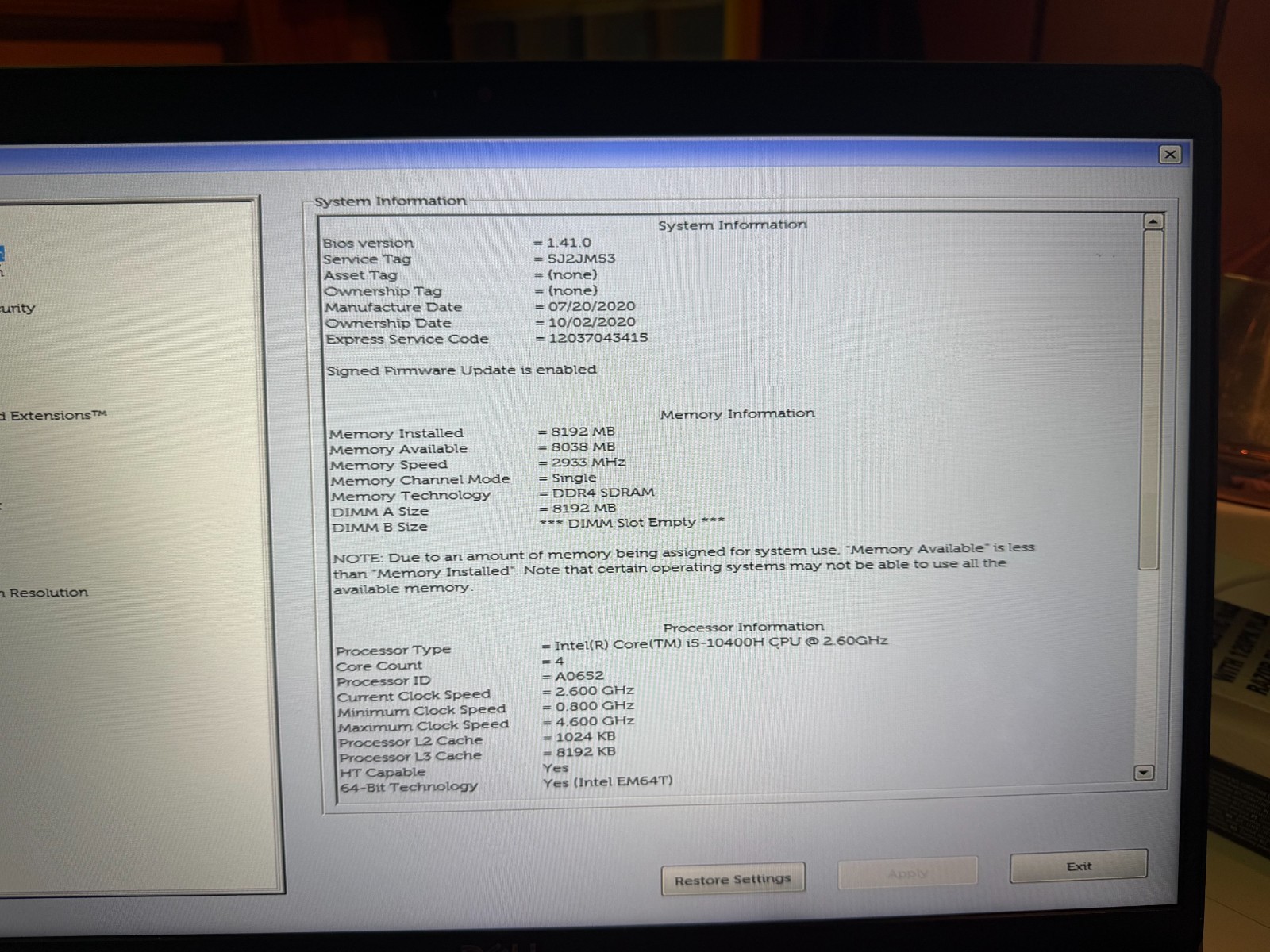 Dell Precision 3551 i5-10400H 2.60GHz (NO OS/8GB RAM/NO HDD/NO SSD)