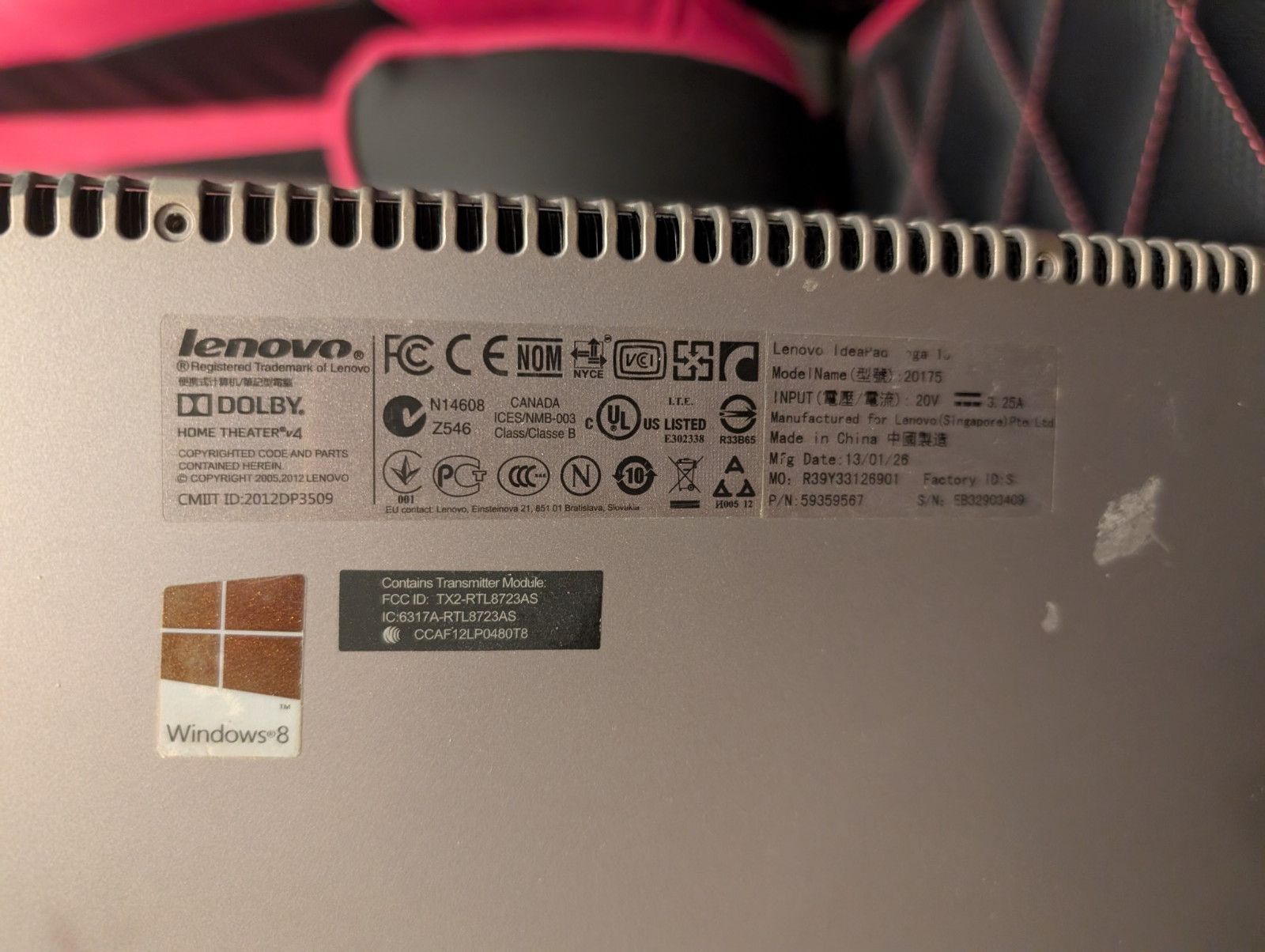 Lenovo Ideapad Yoga 13″ Touch Laptop Core i5 8GB RAM 256 + 128GB SSD Win 10 Home