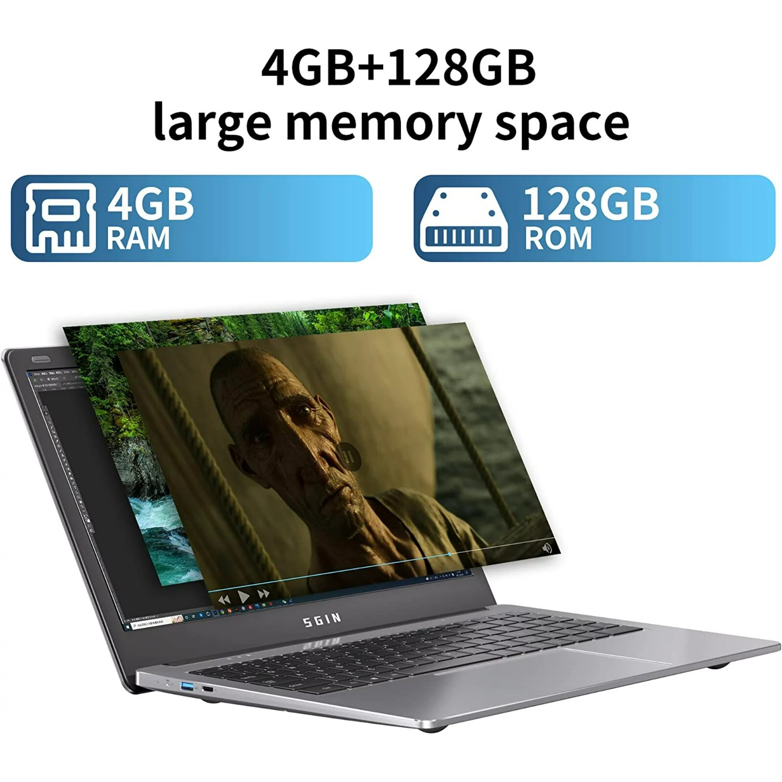 SGIN 15.6″, 4GB DDR4,128GB SSD,Windows 11 Celeron J4105, 1920×1080 Bluetooth 4.2