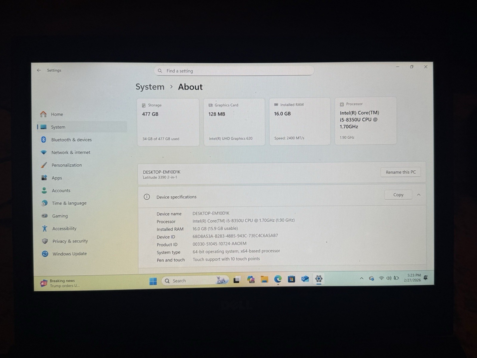 Dell Latitude 3390 2 In 1 13.3″ FHD i5-8250U 16GB RAM 480GB SSD Win 11 Touch