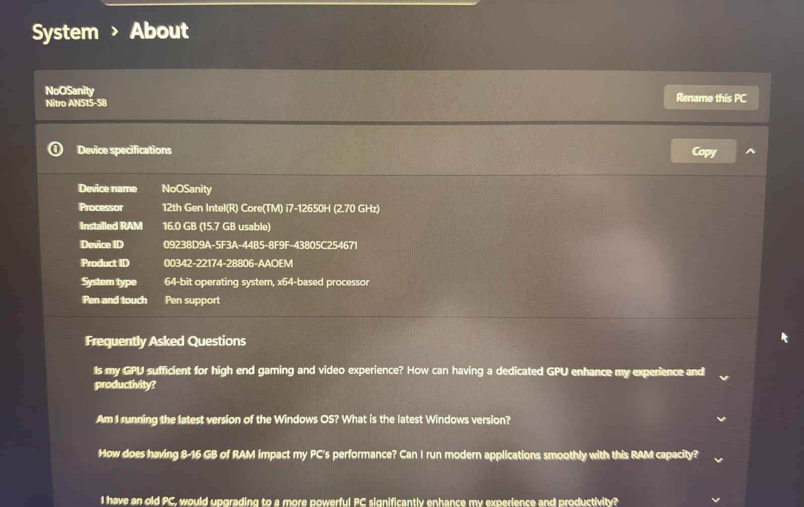 *Nitro AN515-58 Gaming Laptop*
