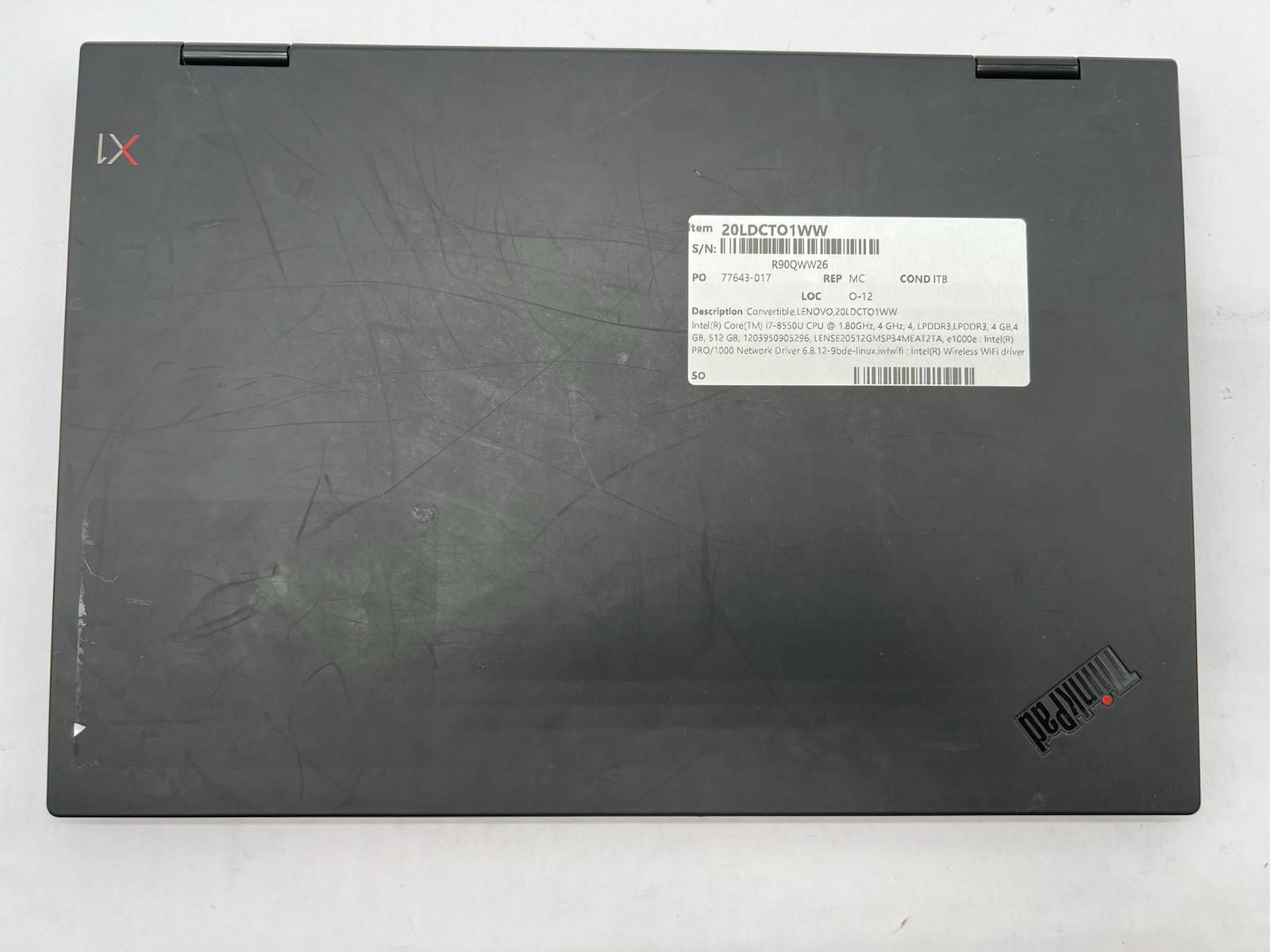 Lenovo ThinkPad X1 Yoga 3rd, i7-8550U, 1.80GHz, 8GB RAM, 512GB NVMe-No OS/AC/Pen