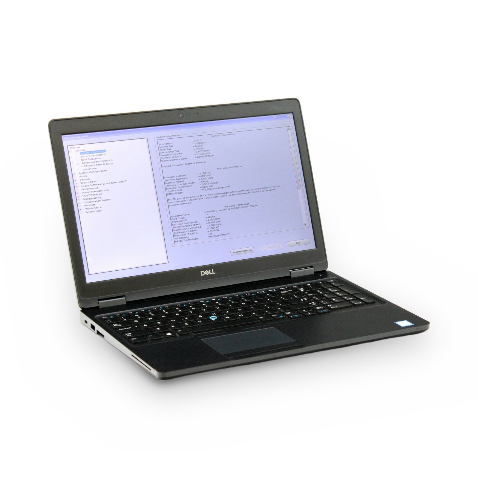 Dell Latitude 5590 15.6in i5-8350U 8GB No OS, Drive, Power Cord Grade B