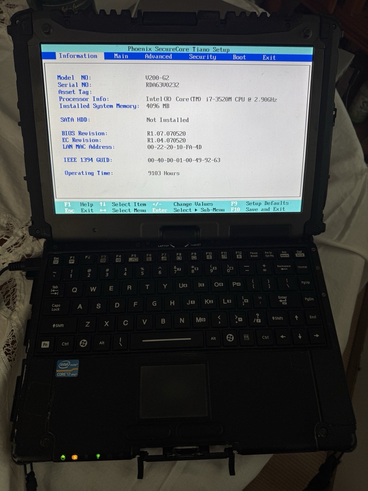 95-99% Life left Getac V200-G2 Laptop i7-3520M 4GB RAM WIFI Touchscreen Wwan