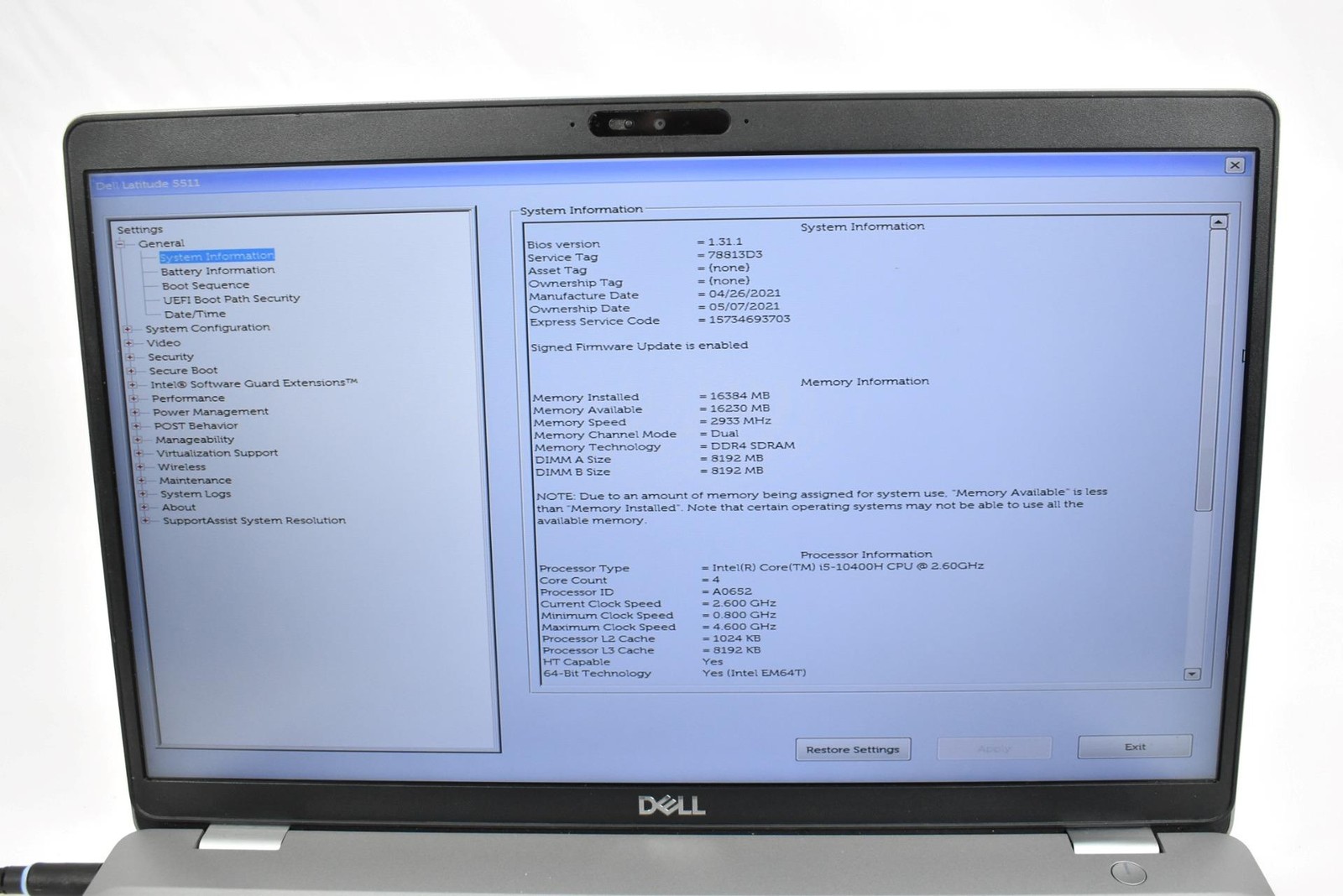Dell Latitude 5511 Laptop i5-10400H 2.6GHz 16GB 256GB HD No OS 15.6″ *Worn Keys*