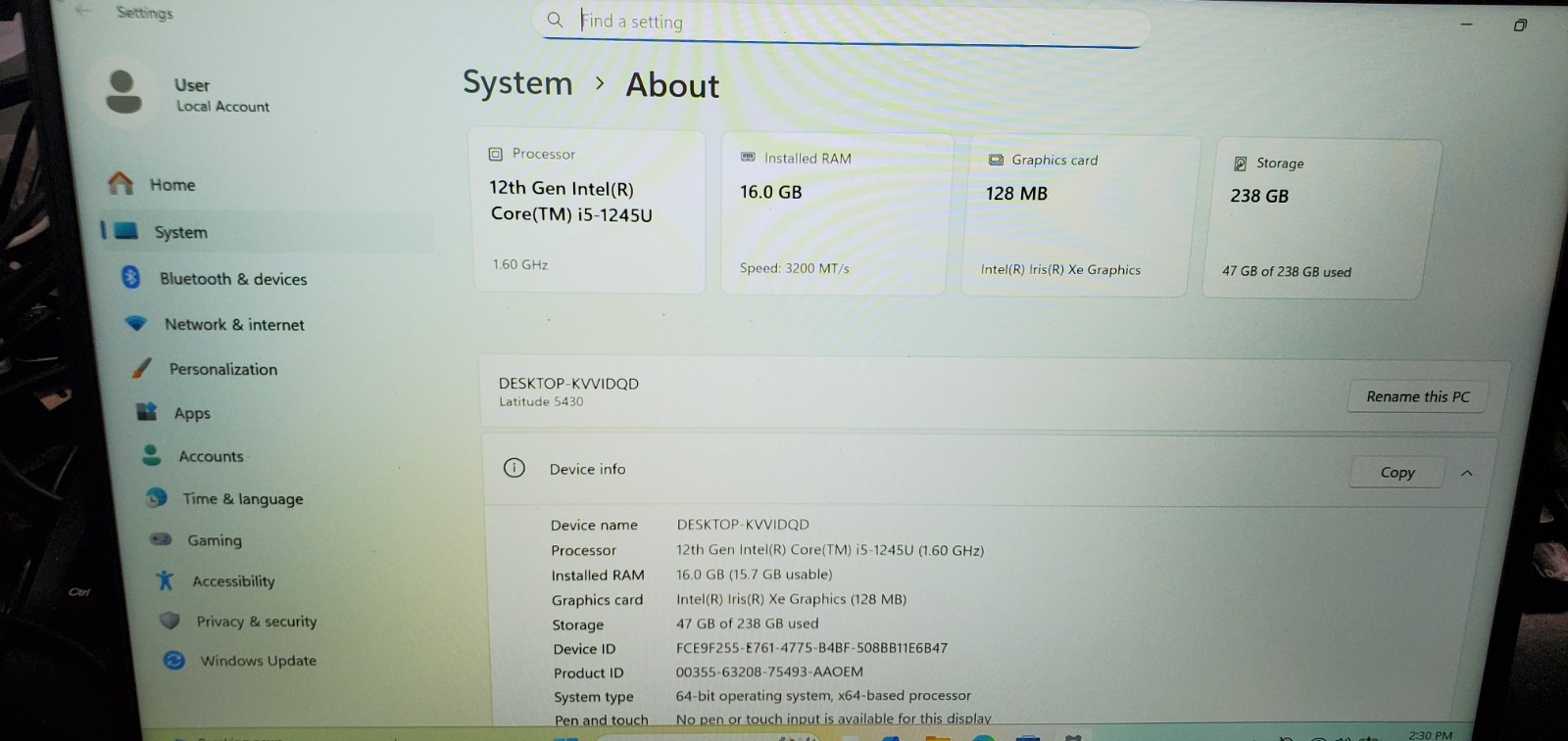 Dell Latitude 5430 Laptop Intel Core i5-12th Gen 1.6GHz 16GB RAM 256GB BIOS Lock