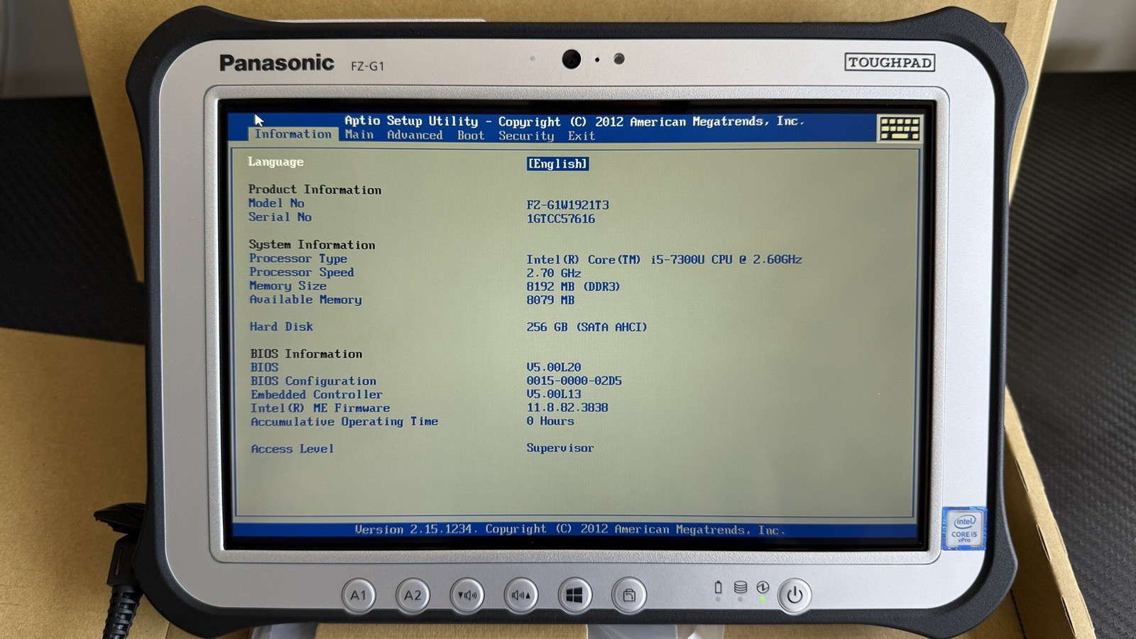 PANASONIC TOUGHPAD FZ-G1 MK5 7th 8GB Diagnostic Tablet Win 11 Barcode Reader 256