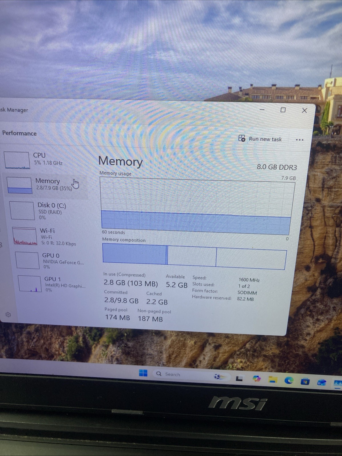 MSI MS‑1791 Intel Core i7 5700 2.7GHz 8 GB RAM 128 GB SSD WIN 11 bad battery