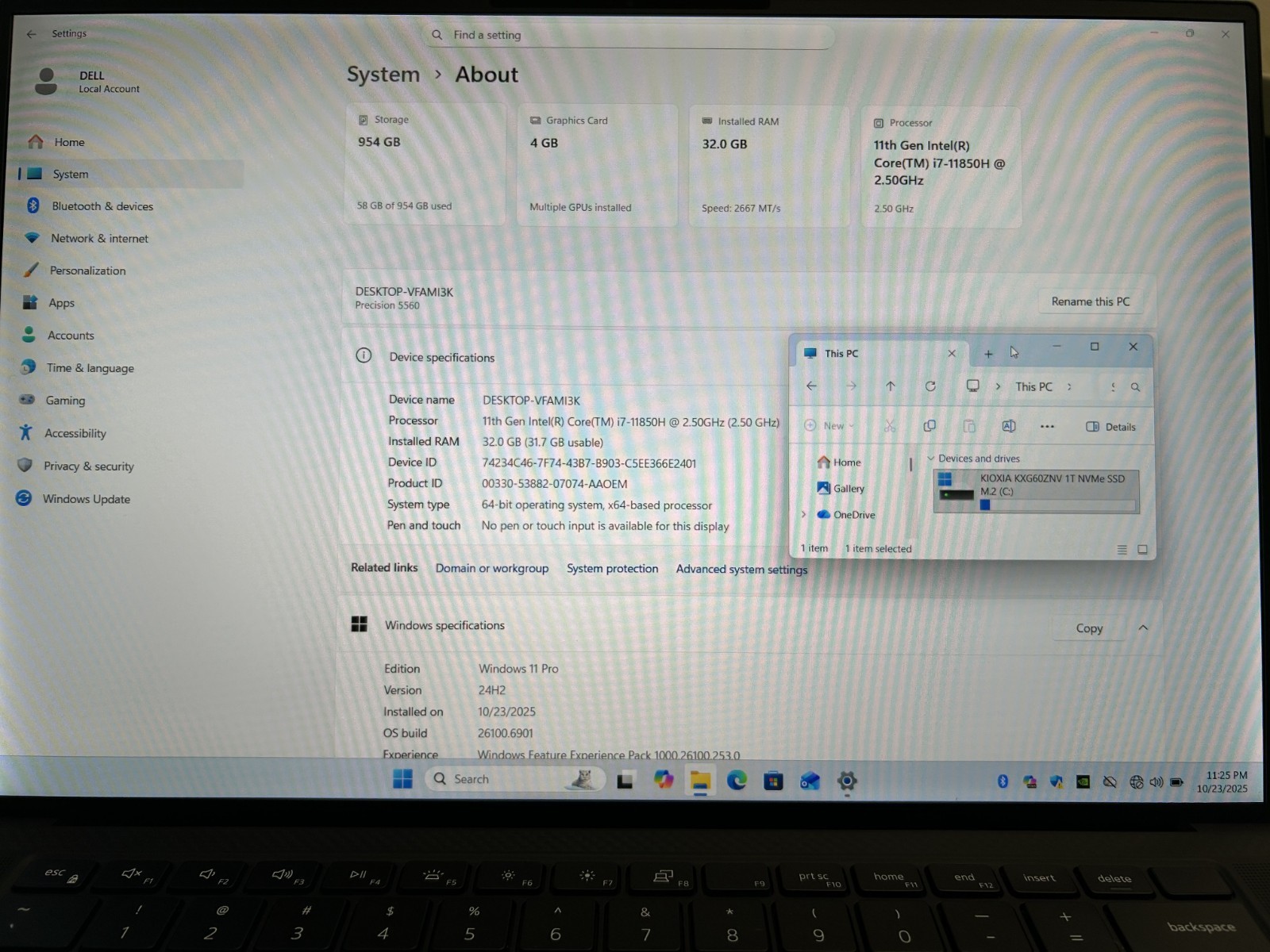Dell Precision 5560 15.6″ i7-11850H @ 2.50GHz 1 TB NVMe SSD 32GB RAM Win 11 Pro