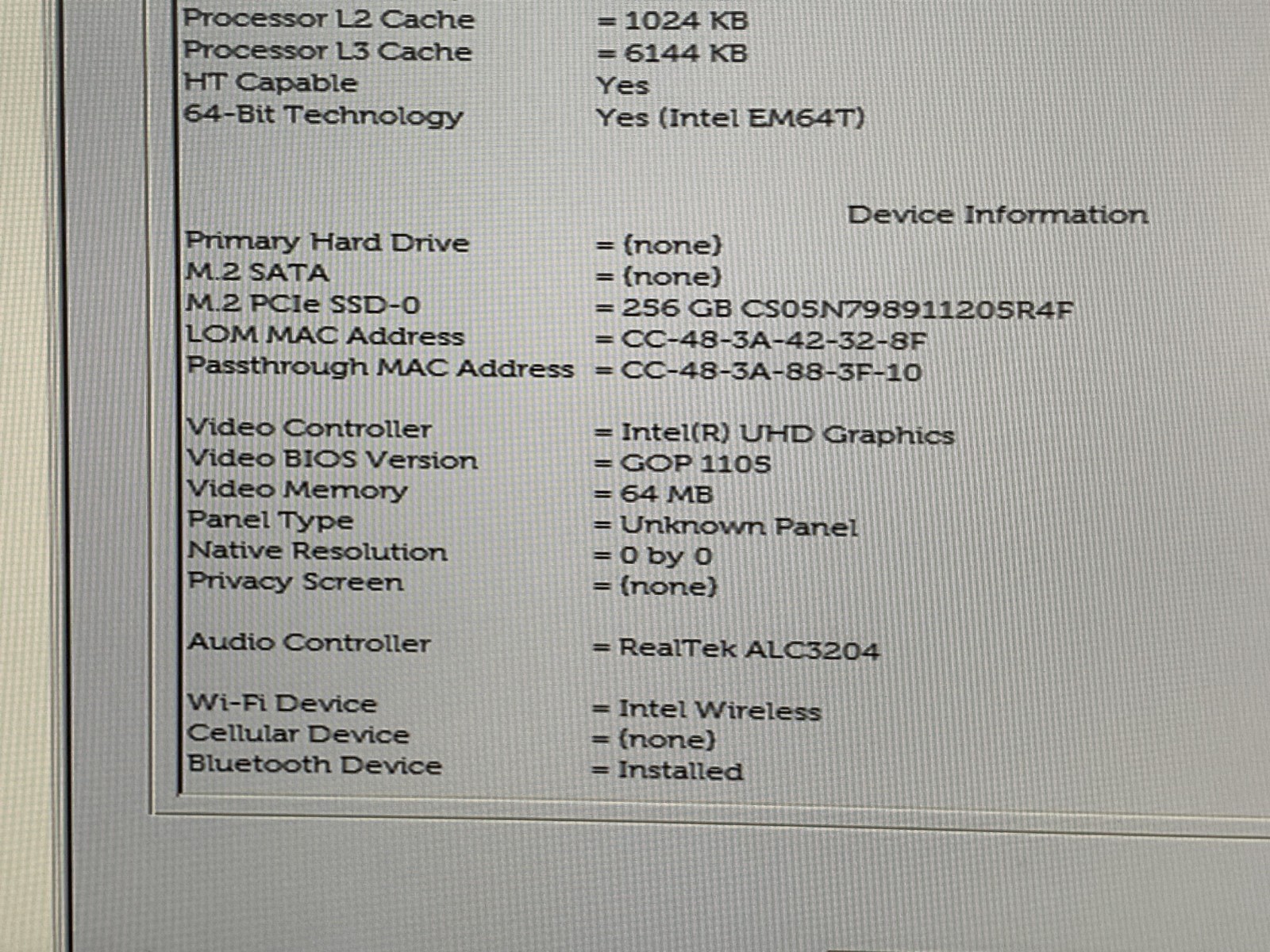 DELL LATITUDE 5410 i5-10210U@ 1.60GHz 8GB RAM 256GB NVMe NO OS WAC *READ