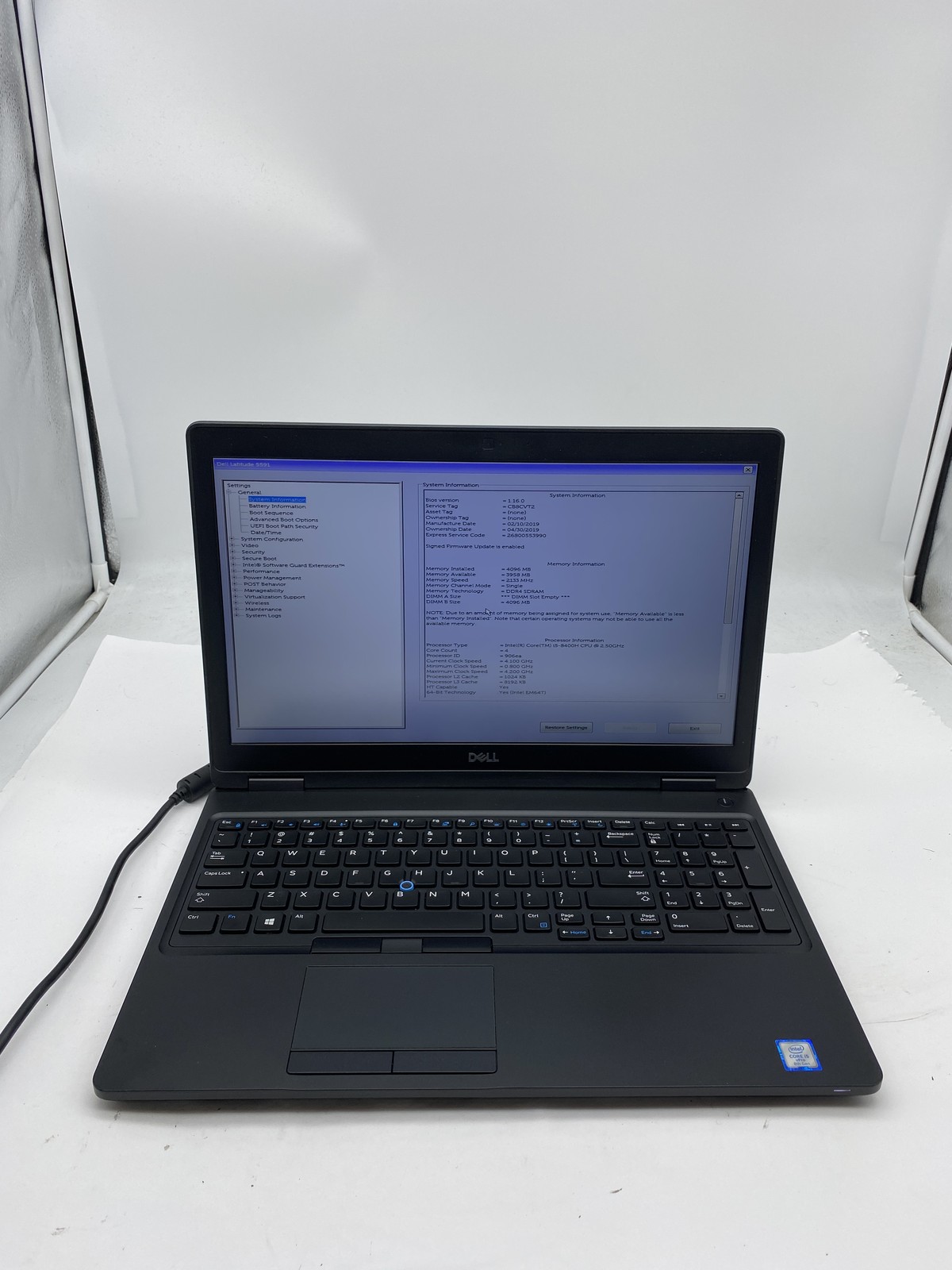 Dell Latitude 5591 Laptop Intel Core i5 8400H 2.5GHz 4GB RAM – No HDD