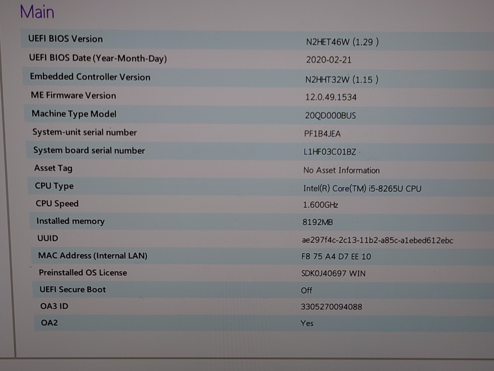 Lenovo X1 Carbon 7th Gen 14″ FHD i5-8265U 8GB RAM 256GB SSD No OS