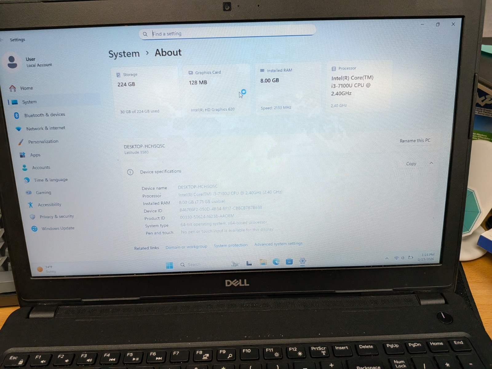 Dell Latitude 3580 i3-7100 8GB 240GB SSD Win11 Powers On For Parts Repair