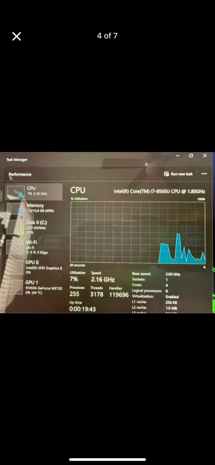 Razer Laptop Intel Core i7-8565U 16GB RAM MX150 SSD NVMe Black Windows 10