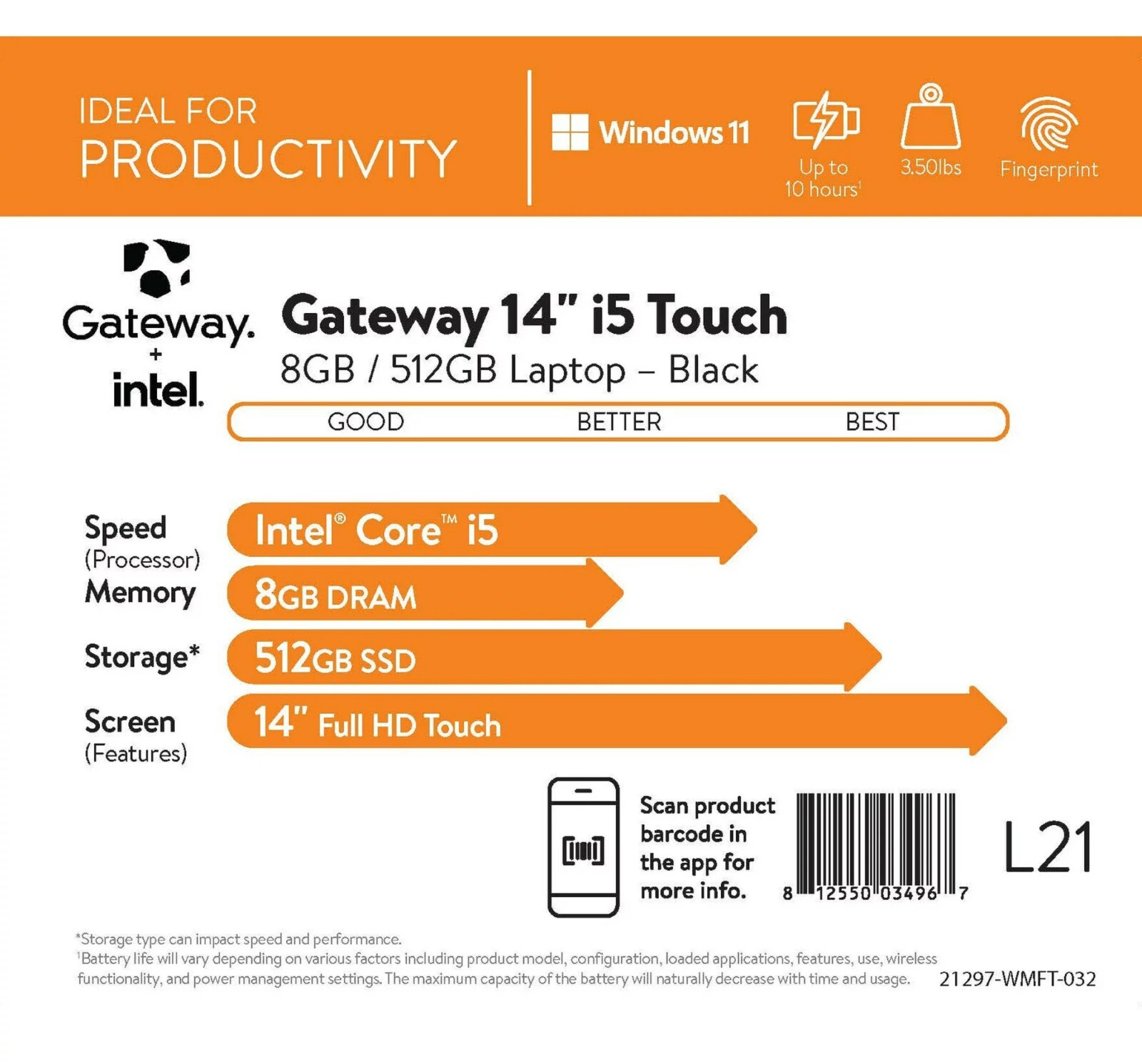 Nwe Gateway Ultra Slim Touchscreen 14.1″ FHD Laptop i5-1235U, 8GB RAM 512GB SSD
