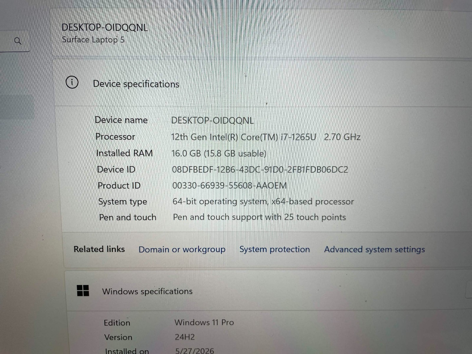 Microsoft Surface Laptop 5 13.5” 1951 Intel i7-1265U 16GB RAM 512GB NVME NO PS