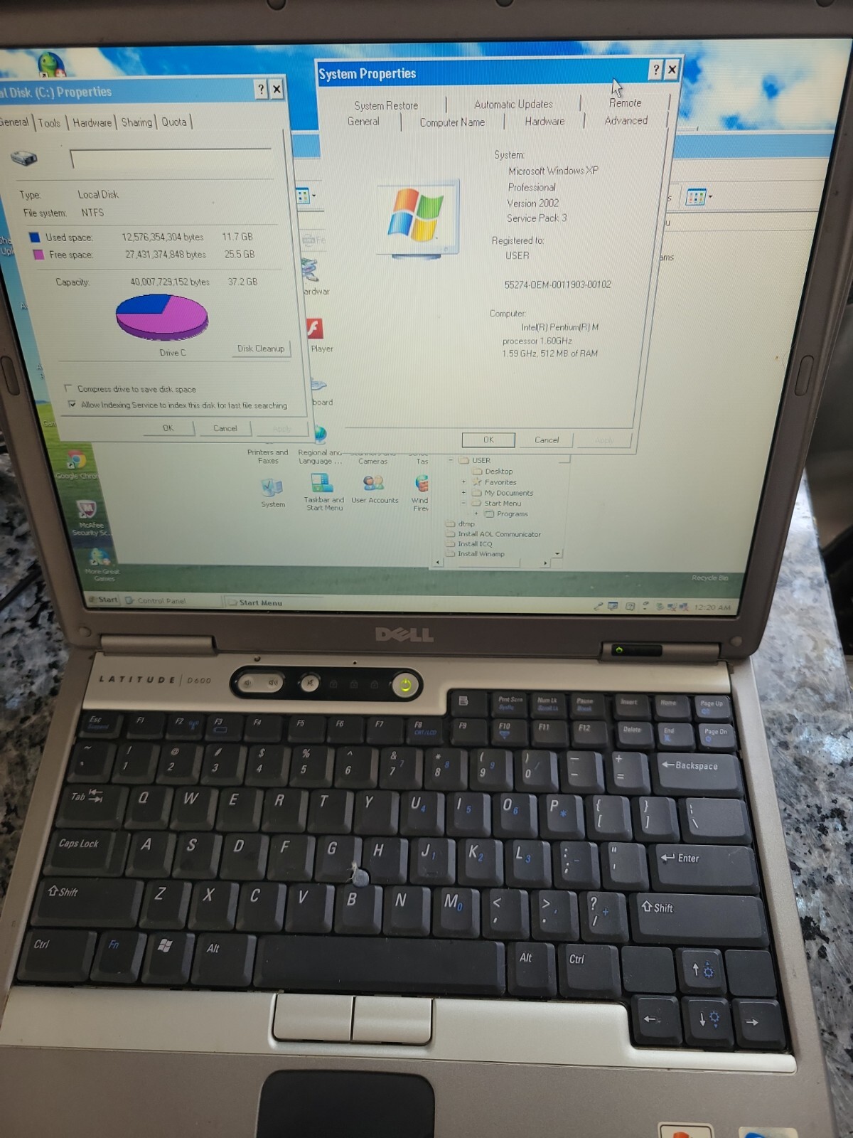 Lot of 3 Dell Laptops – 1.6 GHz 512MB RAM 40GB HDD Windows XP for parts/repair