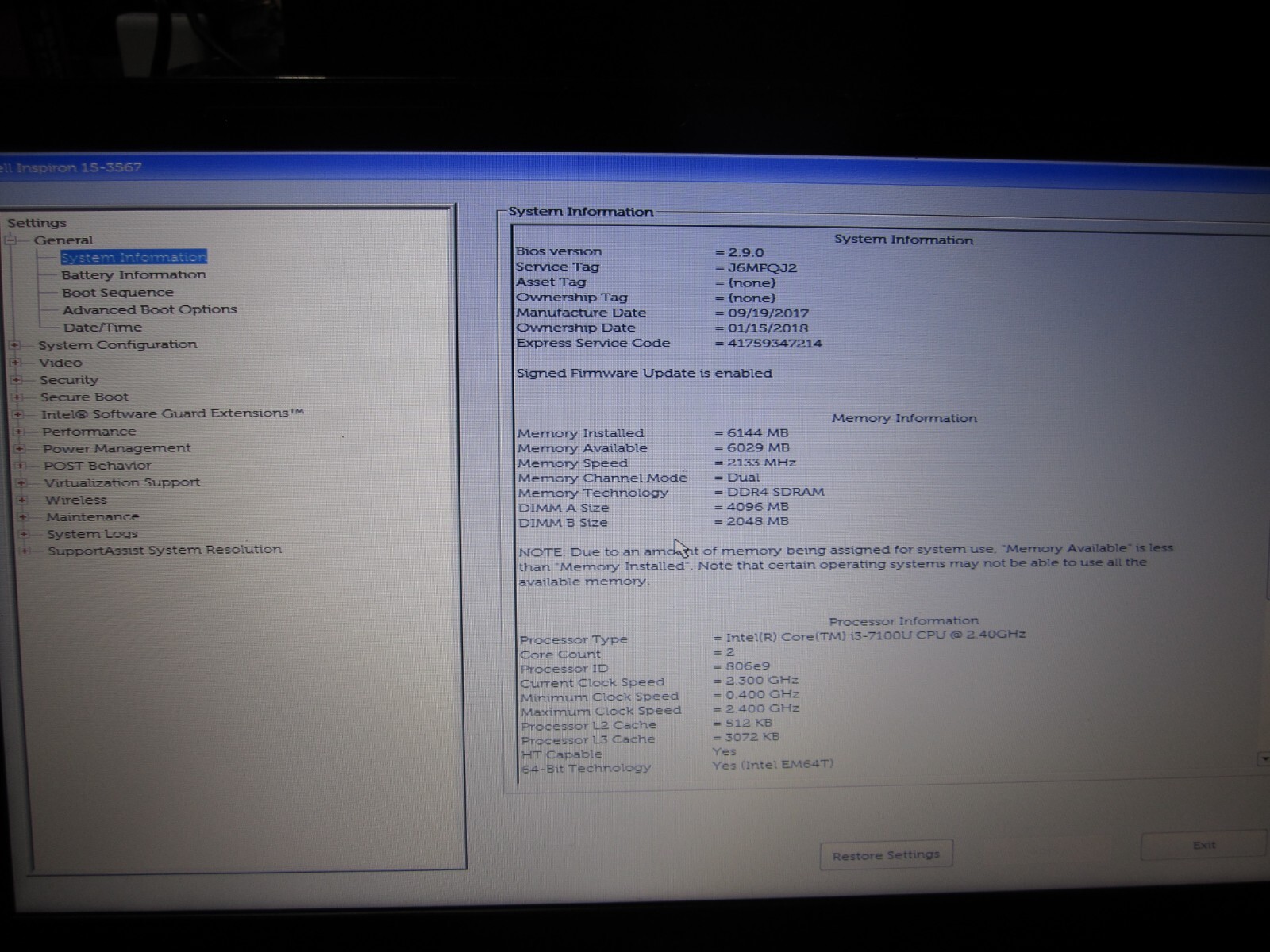Dell Inspiron 15- 3567- 15.6″ Screen / 2.4GHz i3 /500GB SSD / 6GB / Win 10