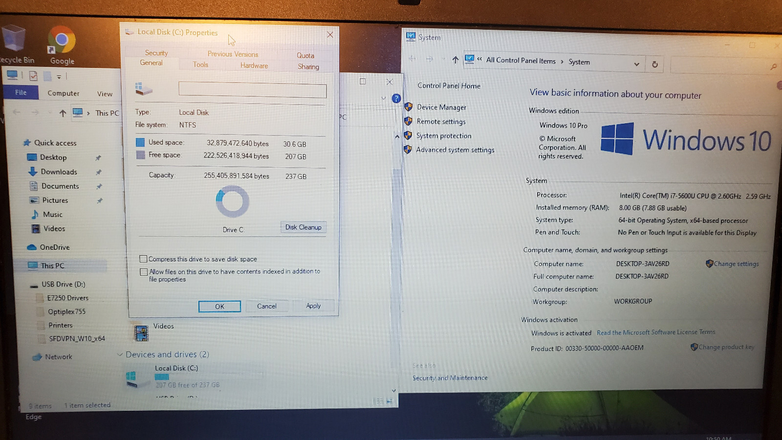 Dell Latitude E7250 Intel i7-5600U 2.6GHz 8GB RAM 256GB SSD 12.5″ W10, Office +