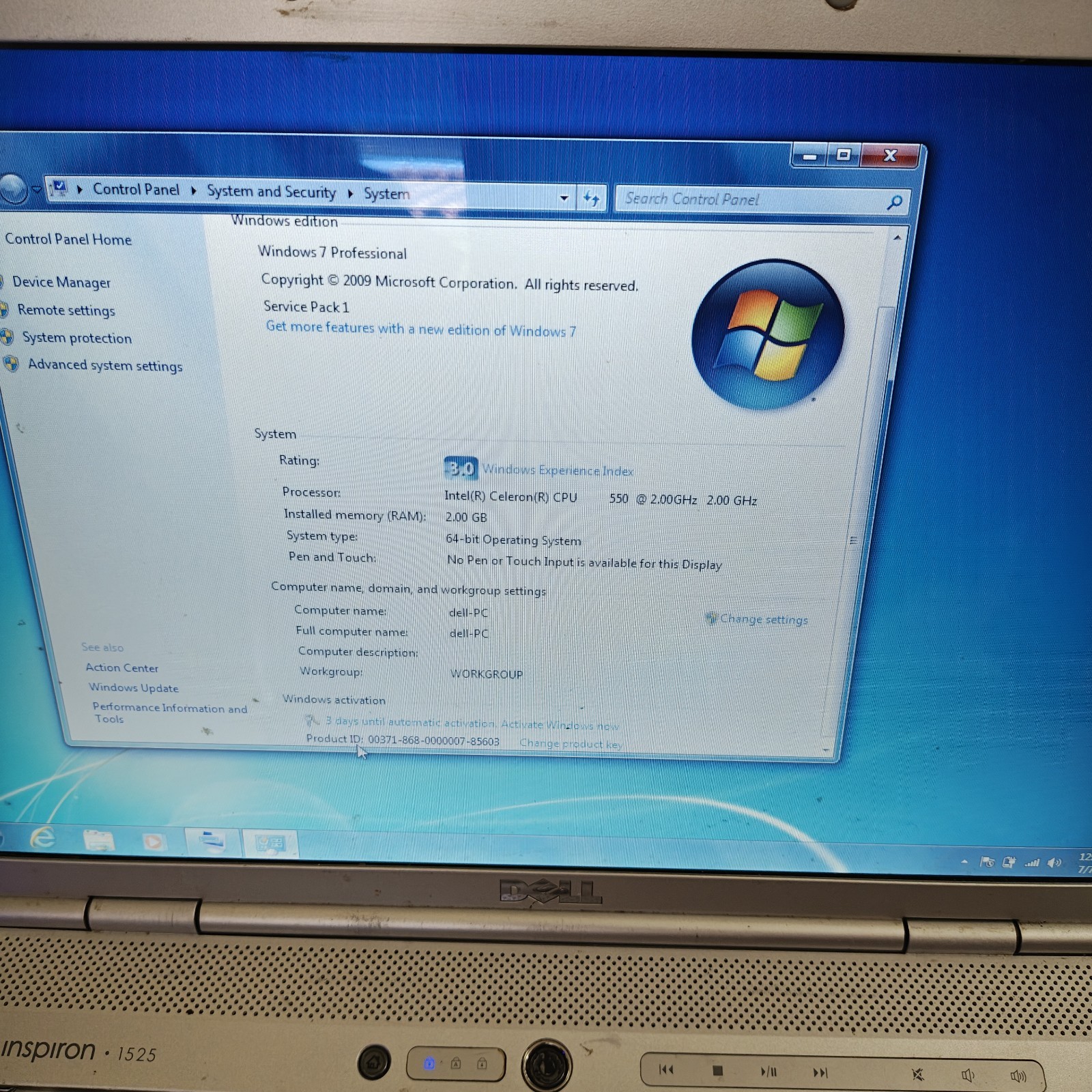 Dell Inspiron 1525 15.4″ Laptop – 120GB HDD/2GB RAM – DAMAGED #3926