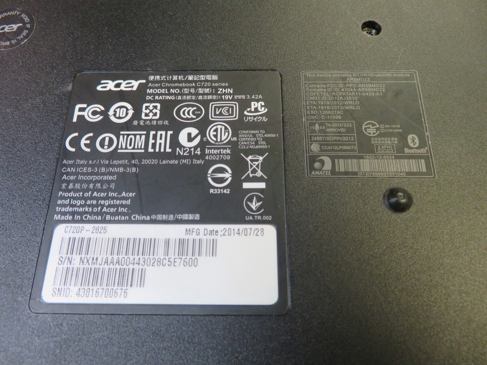 ACER Chromebook C720 – ZHN Laptop *WORKS FOR PARTS (SCREEN & BATTERY)*