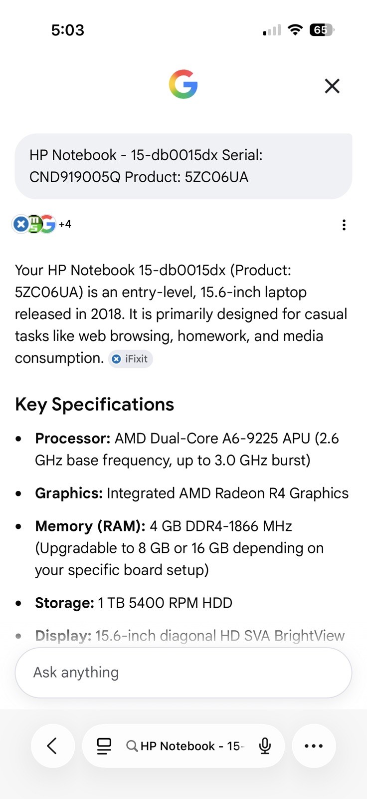 HP 15.6″ Laptop, REGULAR LAPTOP NOTHING SPECIAL, Please Read More In Description