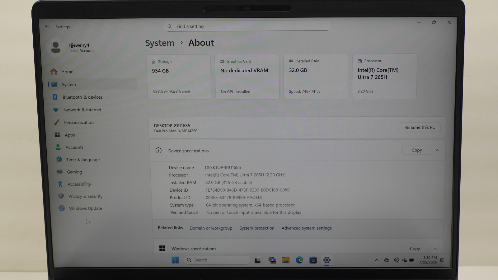 Dell Pro Max 14 MC14250 14″ 1TB 2.2GHz 32GB RAM Intel Core Ultra 7 (H90001236)