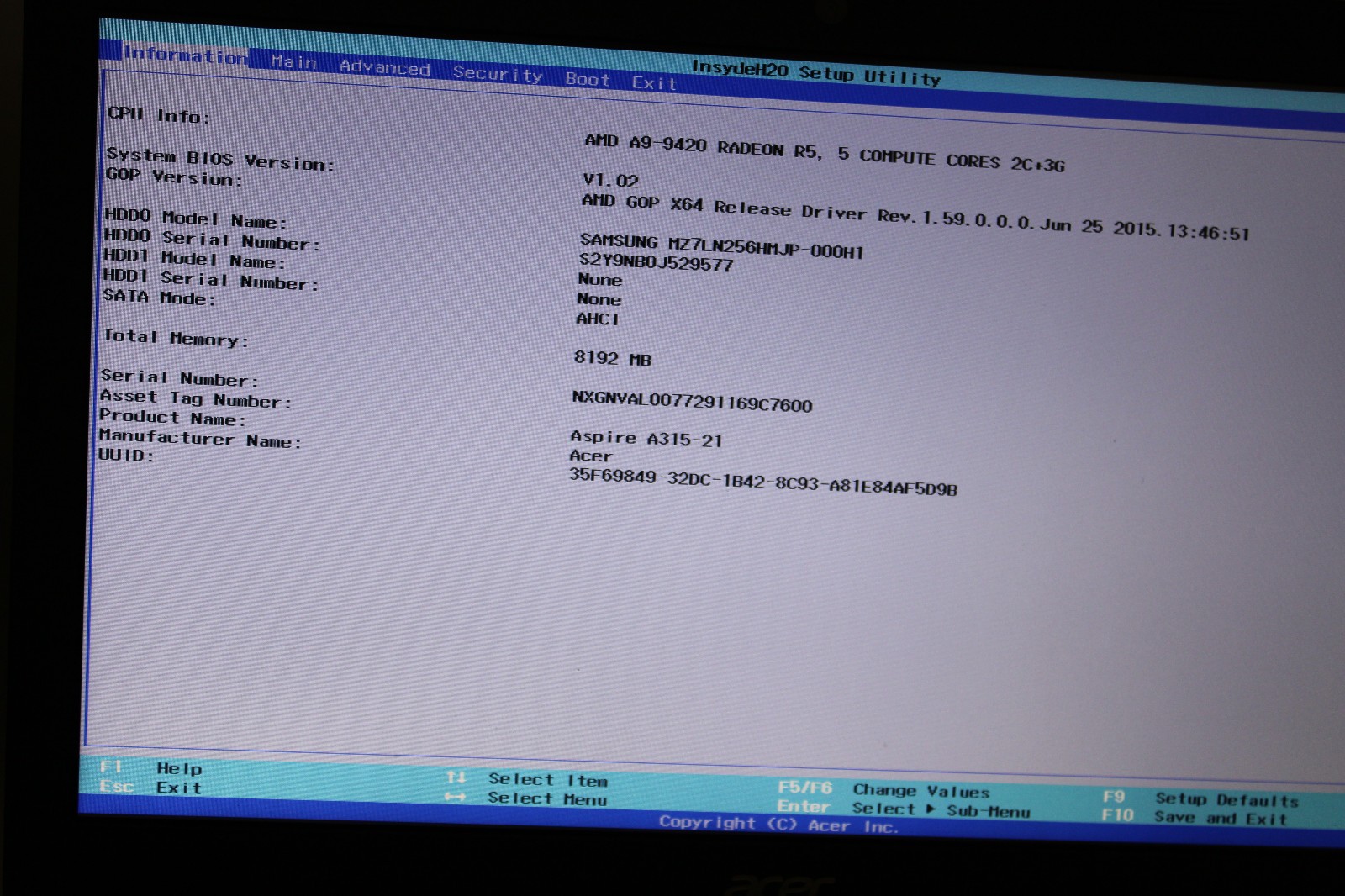 Acer Aspire 3 A315 _ AMD A9-9420 _ 8GB RAM _ 256GB SSD _ No OS
