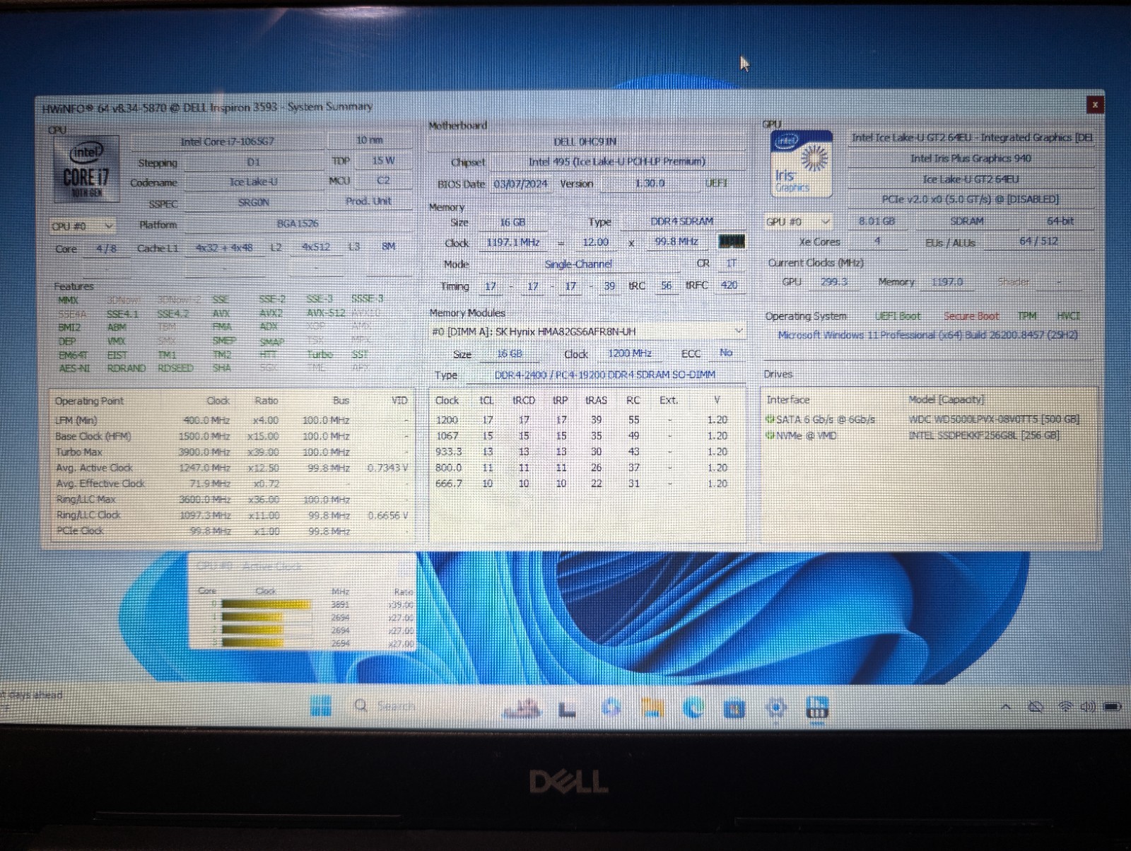 Read DELL INSPIRON 15 3593 Touchscreen | i7-1065G7 16GB RAM 256GB SSD + 500GB HD