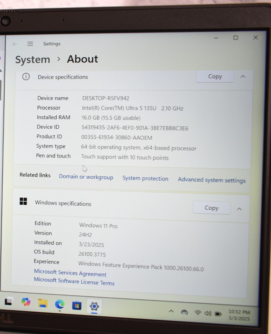 Dell Latitude 5450 14″ FHD Touch Intel Ultra 5 135U 512GB SSD 16GB RAM WIN11 PRO