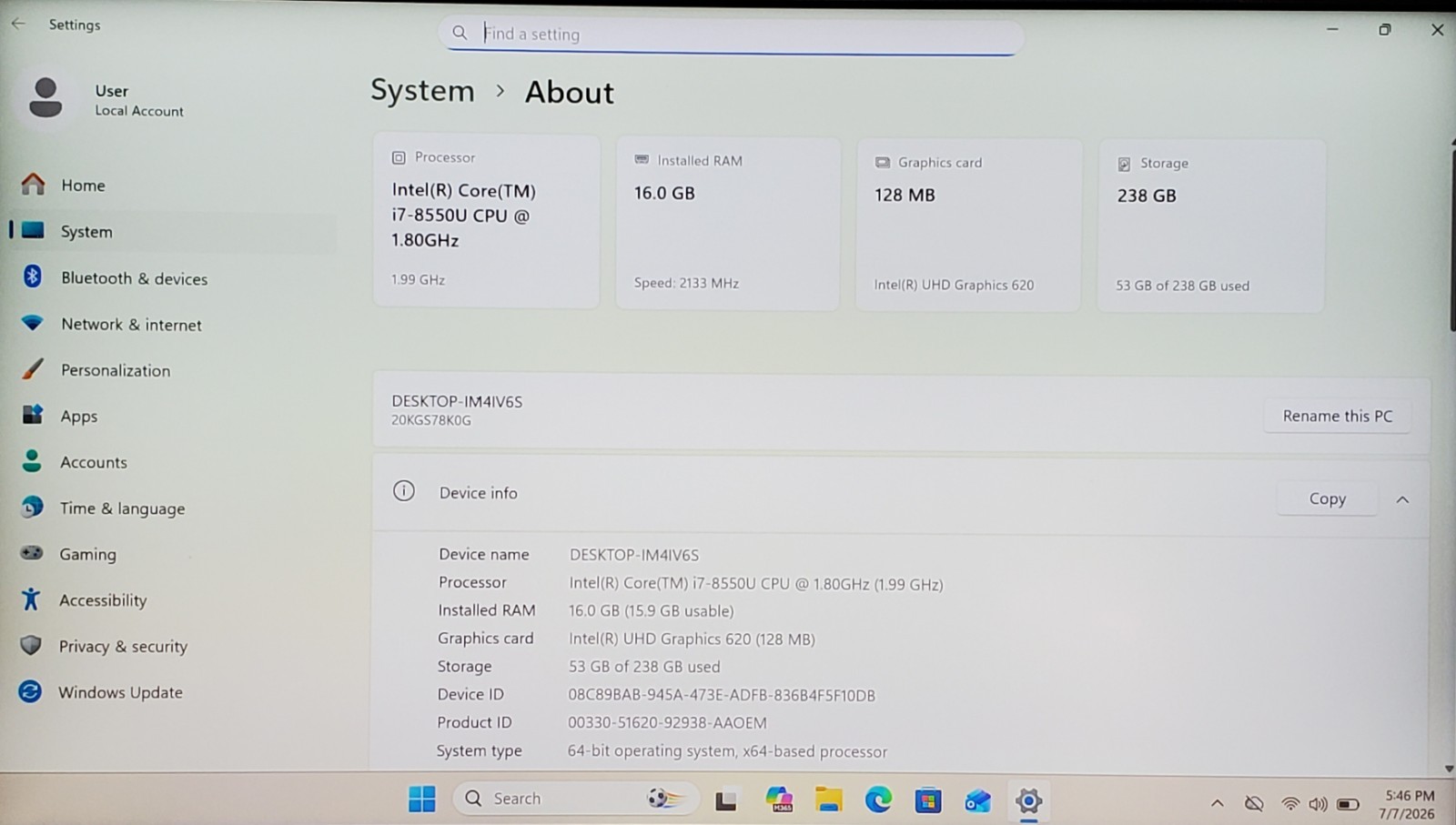 Lenovo ThinkPad x1 Carbon 6th Gen Core i7-8550U 16GB RAM 256GB SSD Windows 11Pro