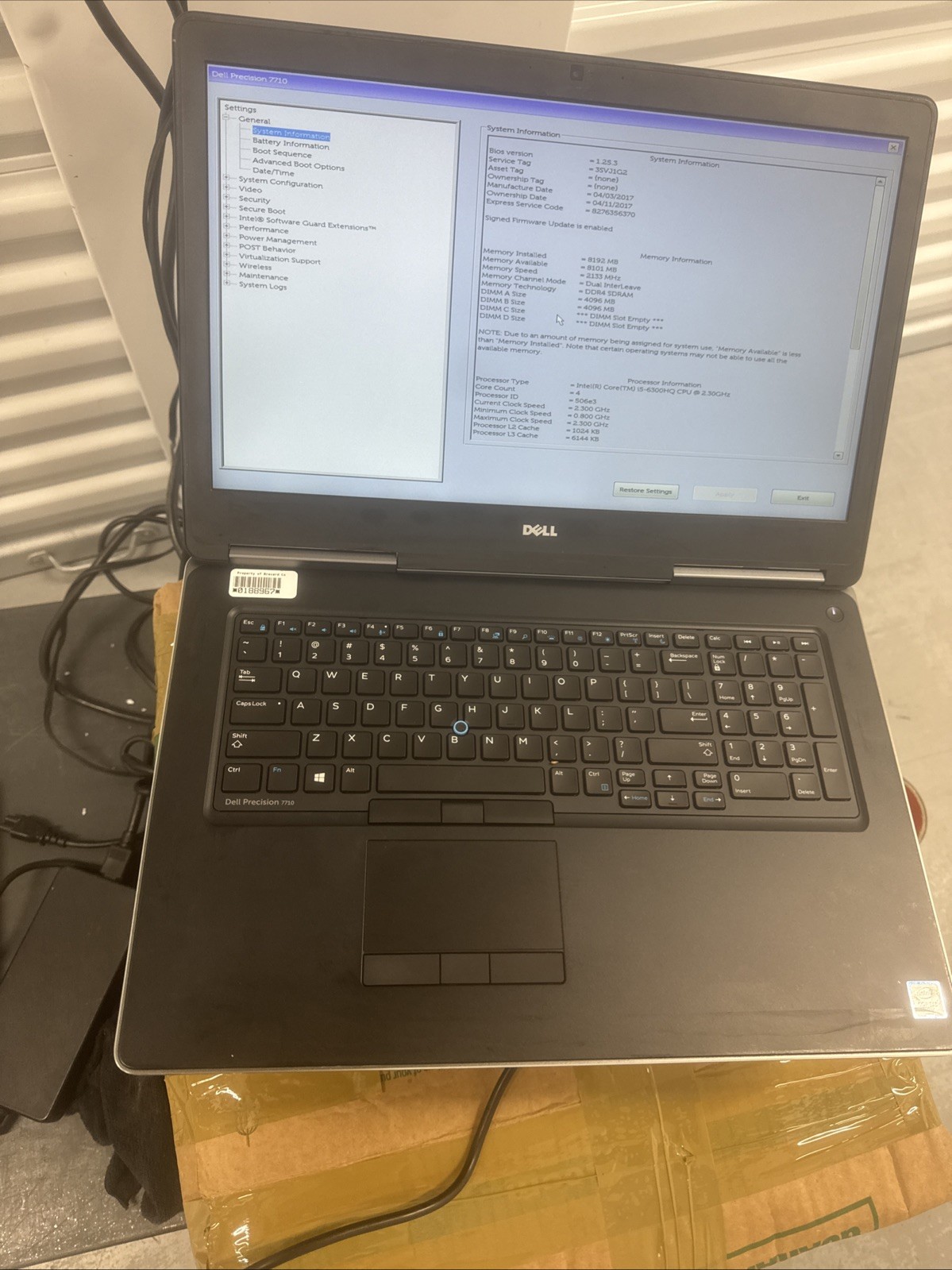 Dell Precision 7710 17″ i5-6300HQ 2.3GHz 8GB DDR4 BATTery No HDD COA OS No Cover