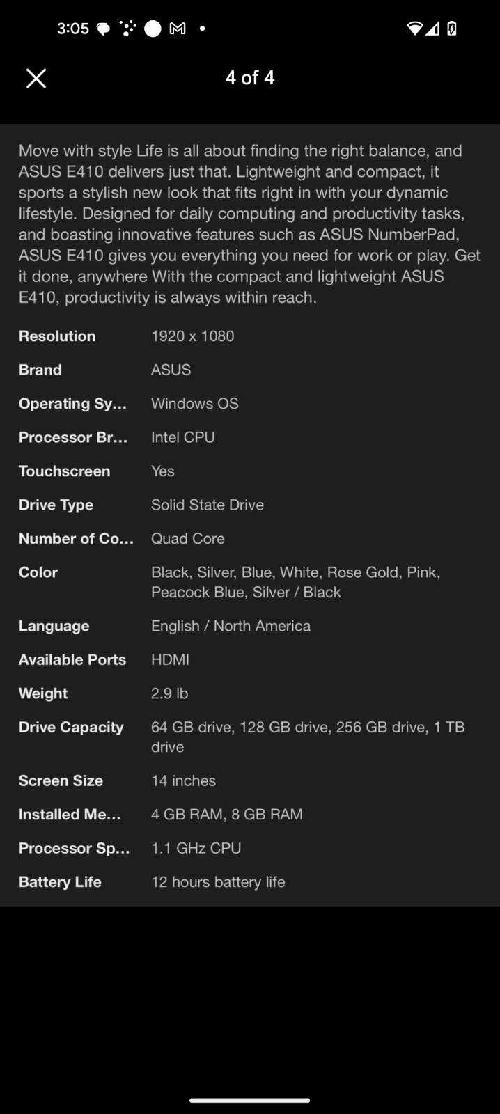 ASUS VivoBook E410MA 14″ (64GB eMMC, Intel Pentium N-Series, 2.80 GHz, 4GB)…