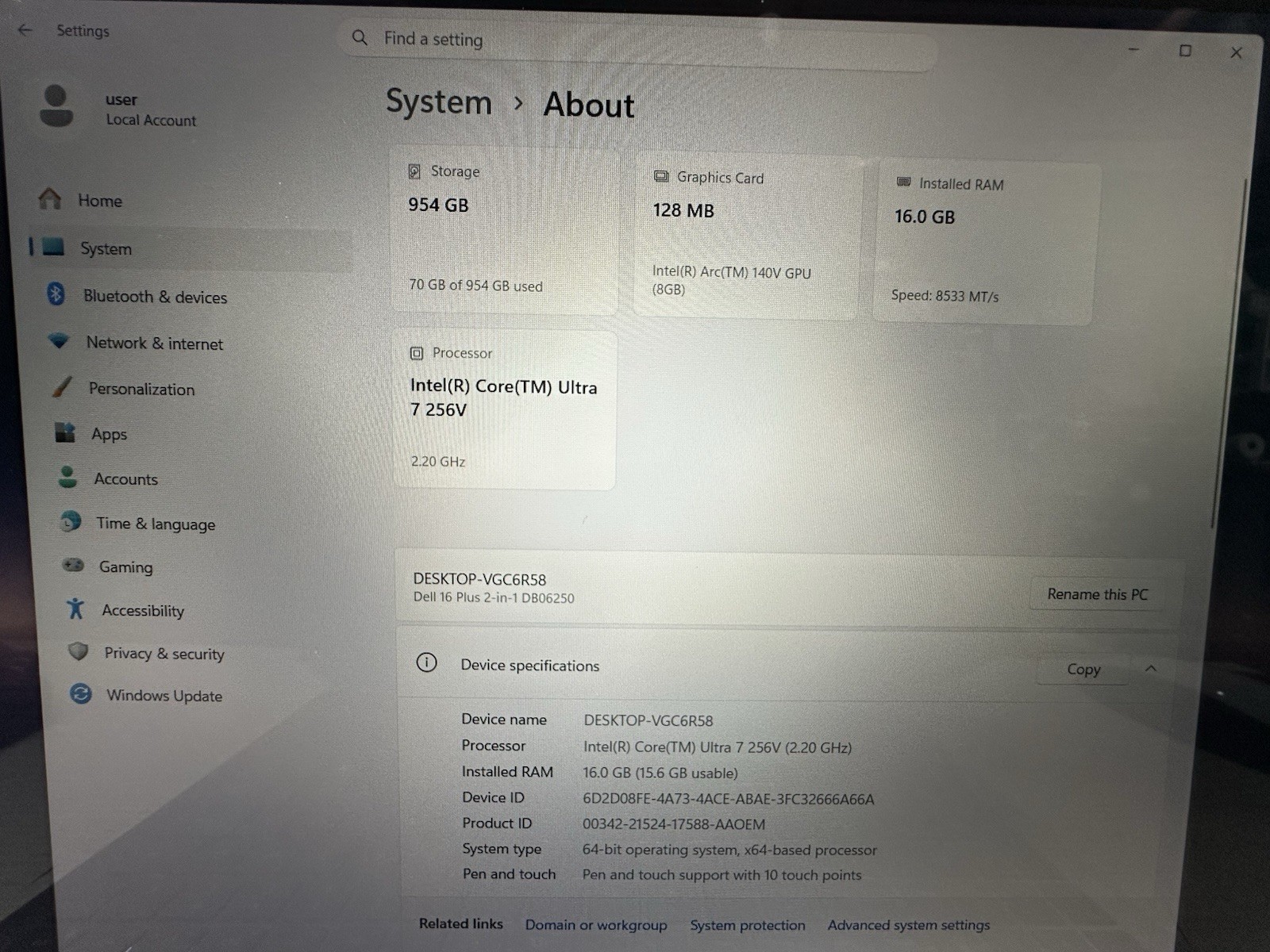 Dell 16 Plus 2 in 1, Intel Core Ultra 7 256V, 1 TB Storage, 16 Gb Ram, Intel Arc