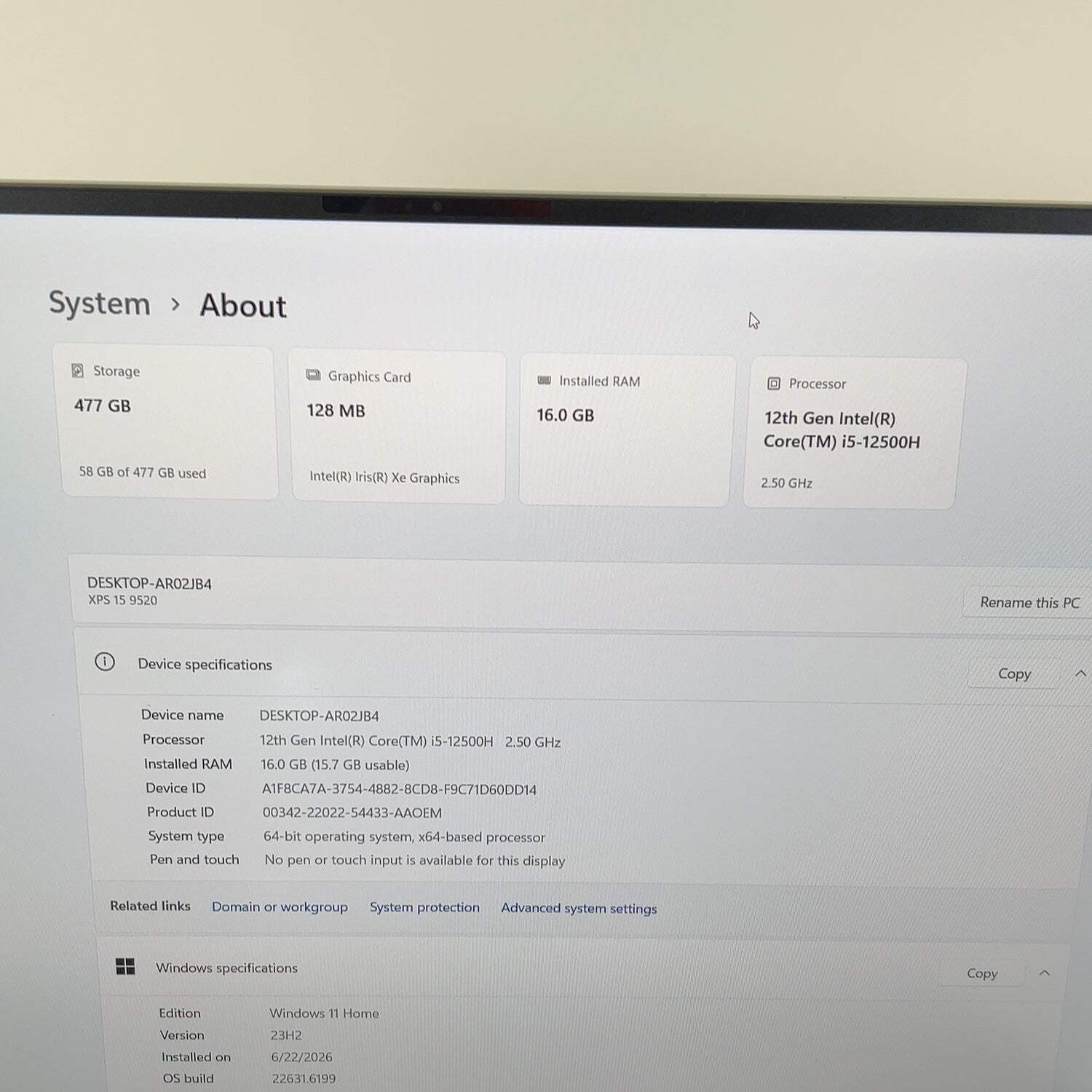 Dell XPS 15 9520 15.6″ i5-12500H 2.5GHz 16GB RAM 512GB SSD