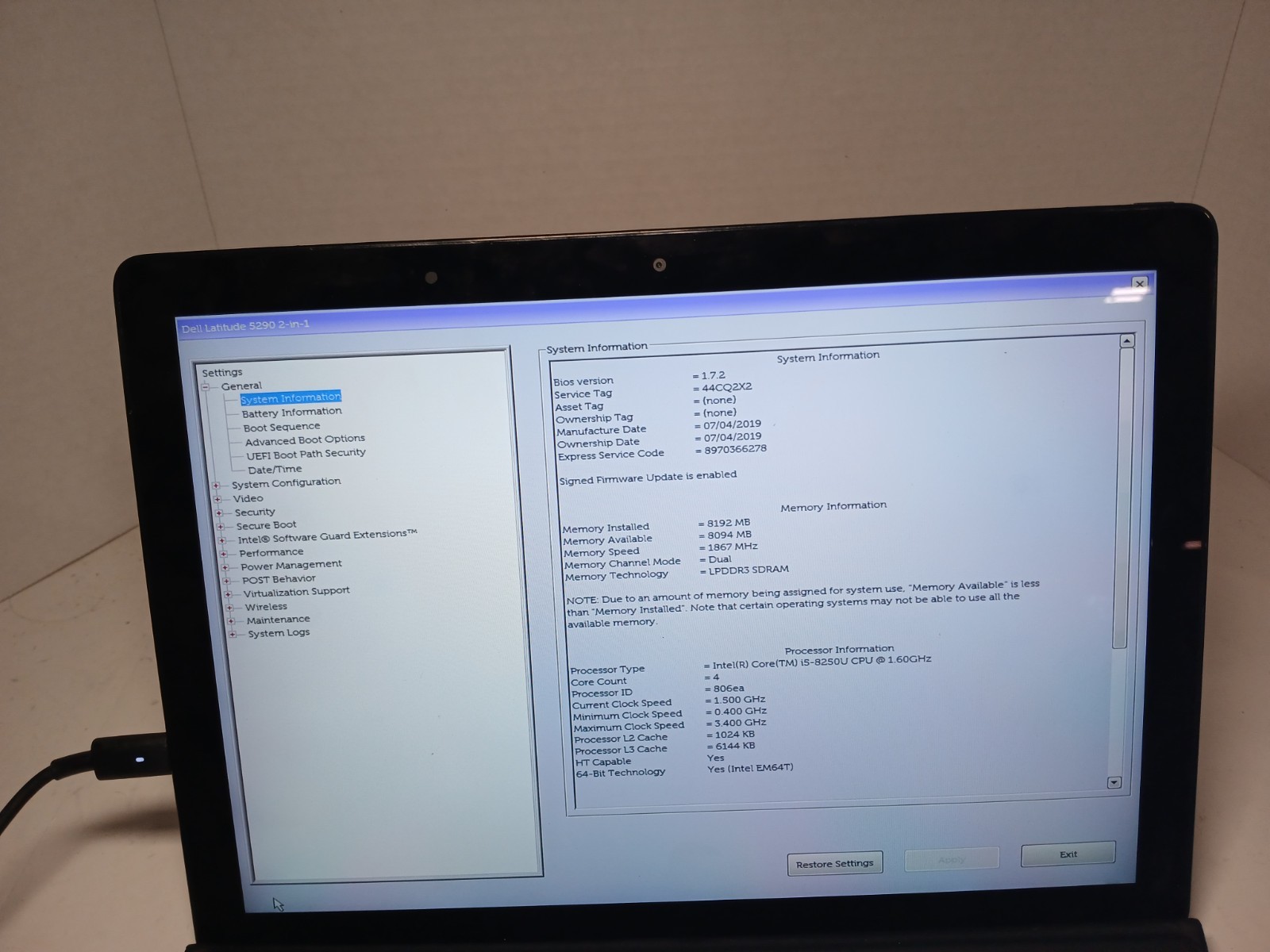 Dell Latitude 5290 2-in-1 i5-8250U 8GB RAM NO OS/SSD. NO BATTERY! #97