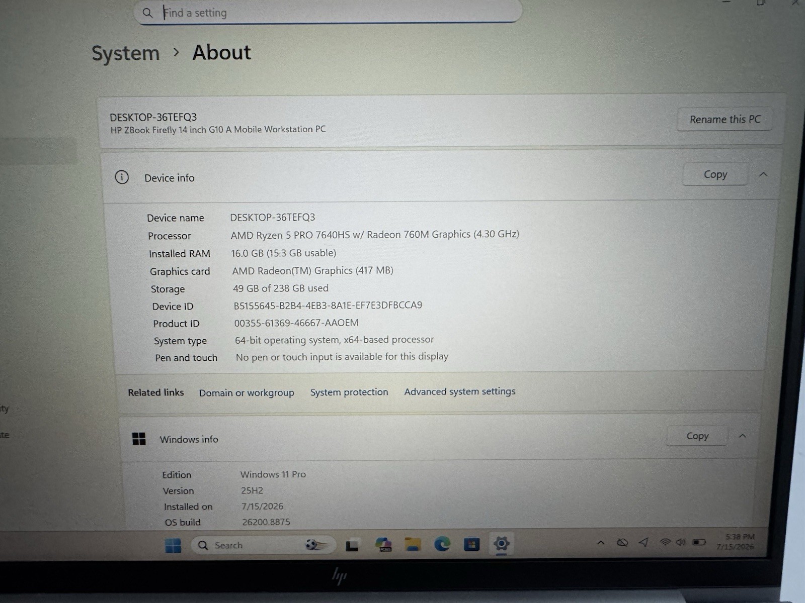 HP ZBook Firefly 14 G10 A WUXGA AMD Ryzen 5 PRO 7640HS 16GB DDR5 256GB SSD READ!