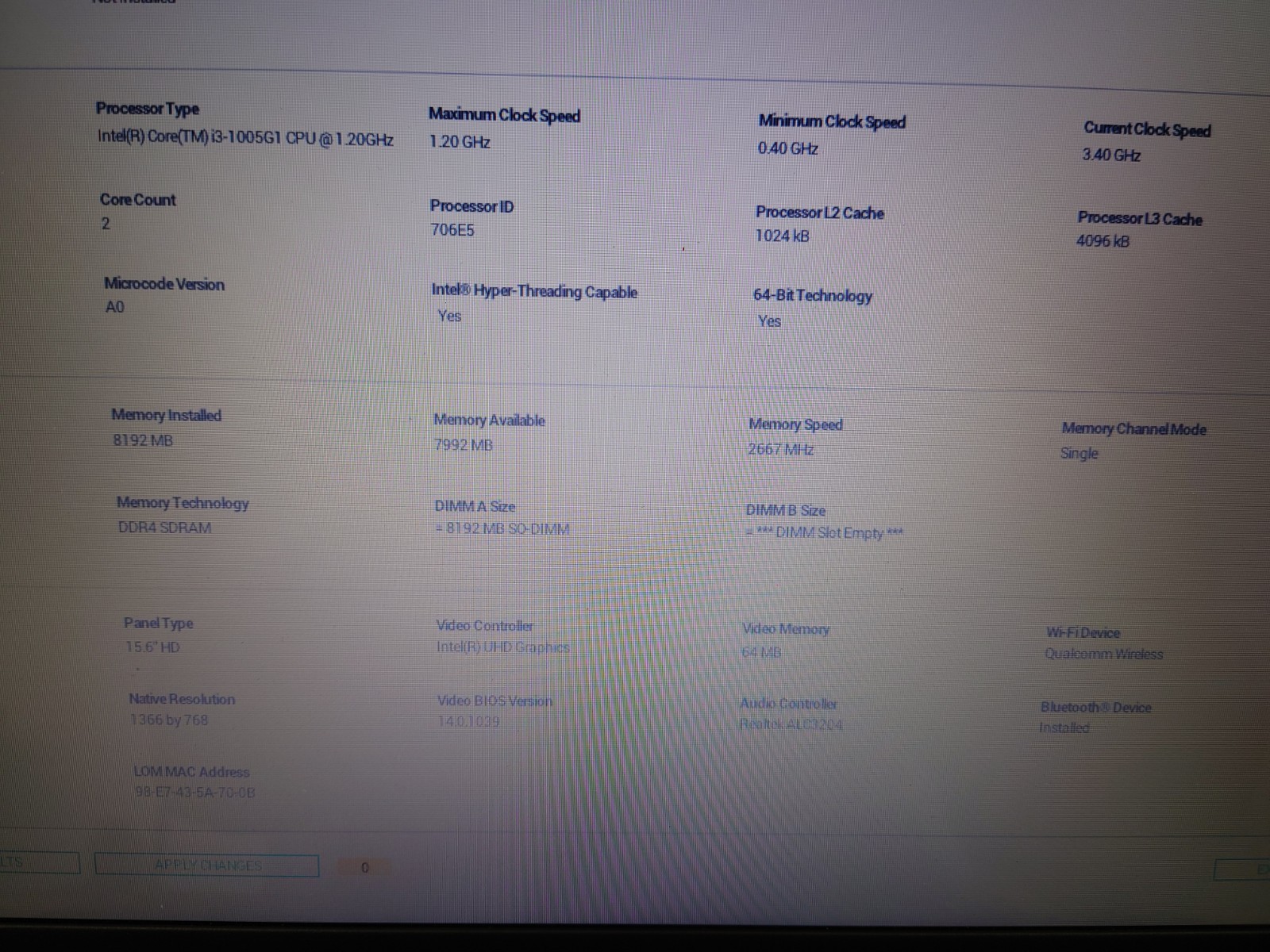 Dell Inpiron 3593 15.6″ HD i3-1005G1 8GB RAM No OS/SSD