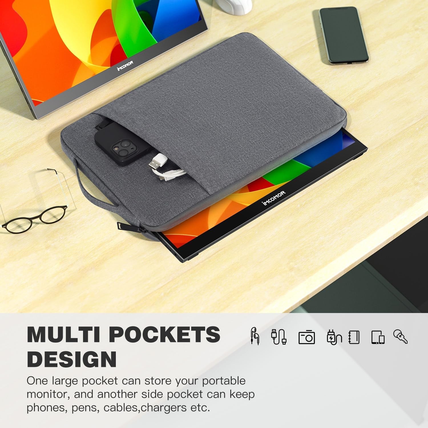Protective Sleeve for 15.6 Inch Portable Monitors, Carrying Case for ForHelp KYY