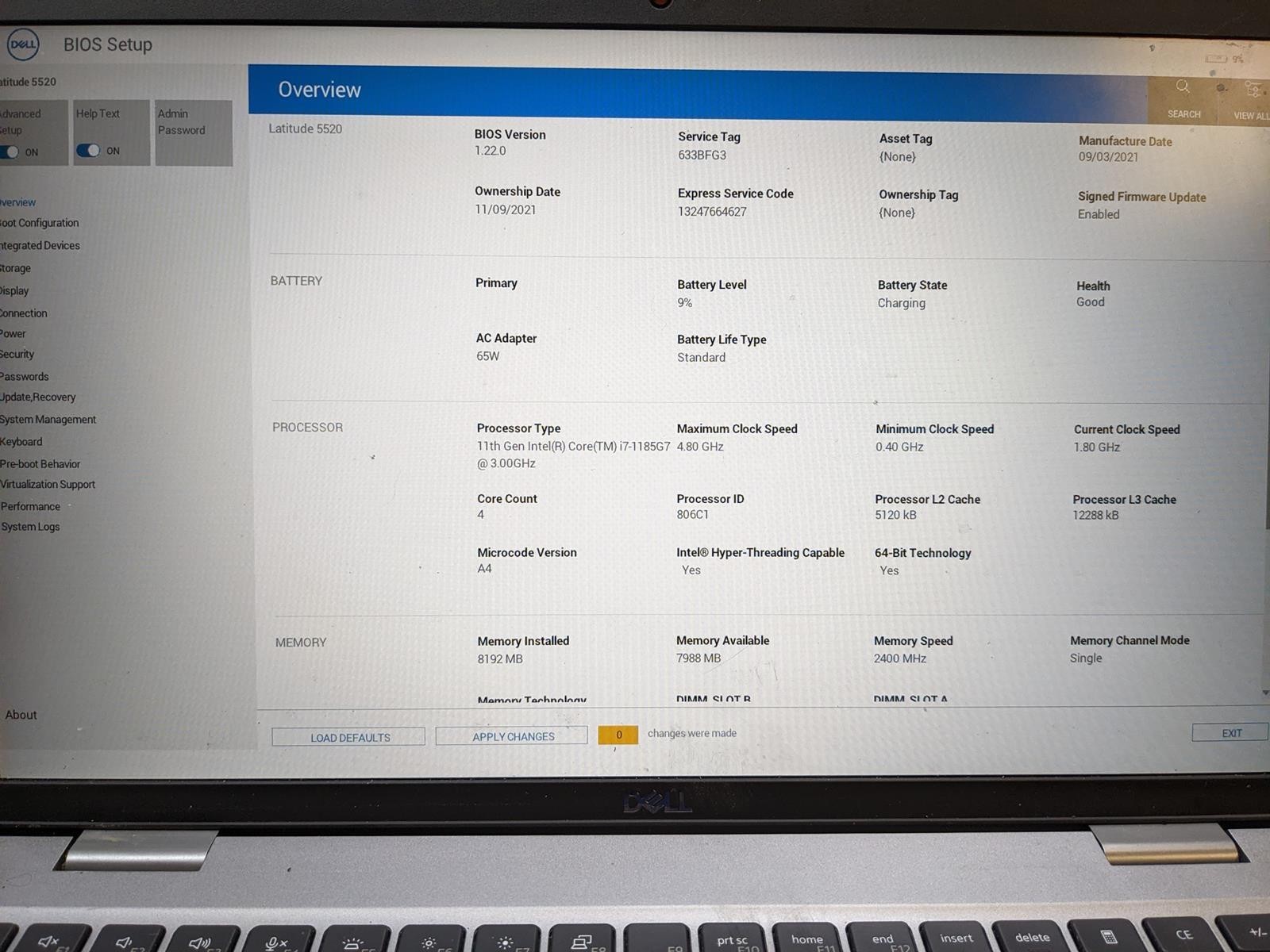 DELL LATITUDE 5520 i7-1185G7 @ 3.0GHz, 8GB RAM, NO HDD/OS