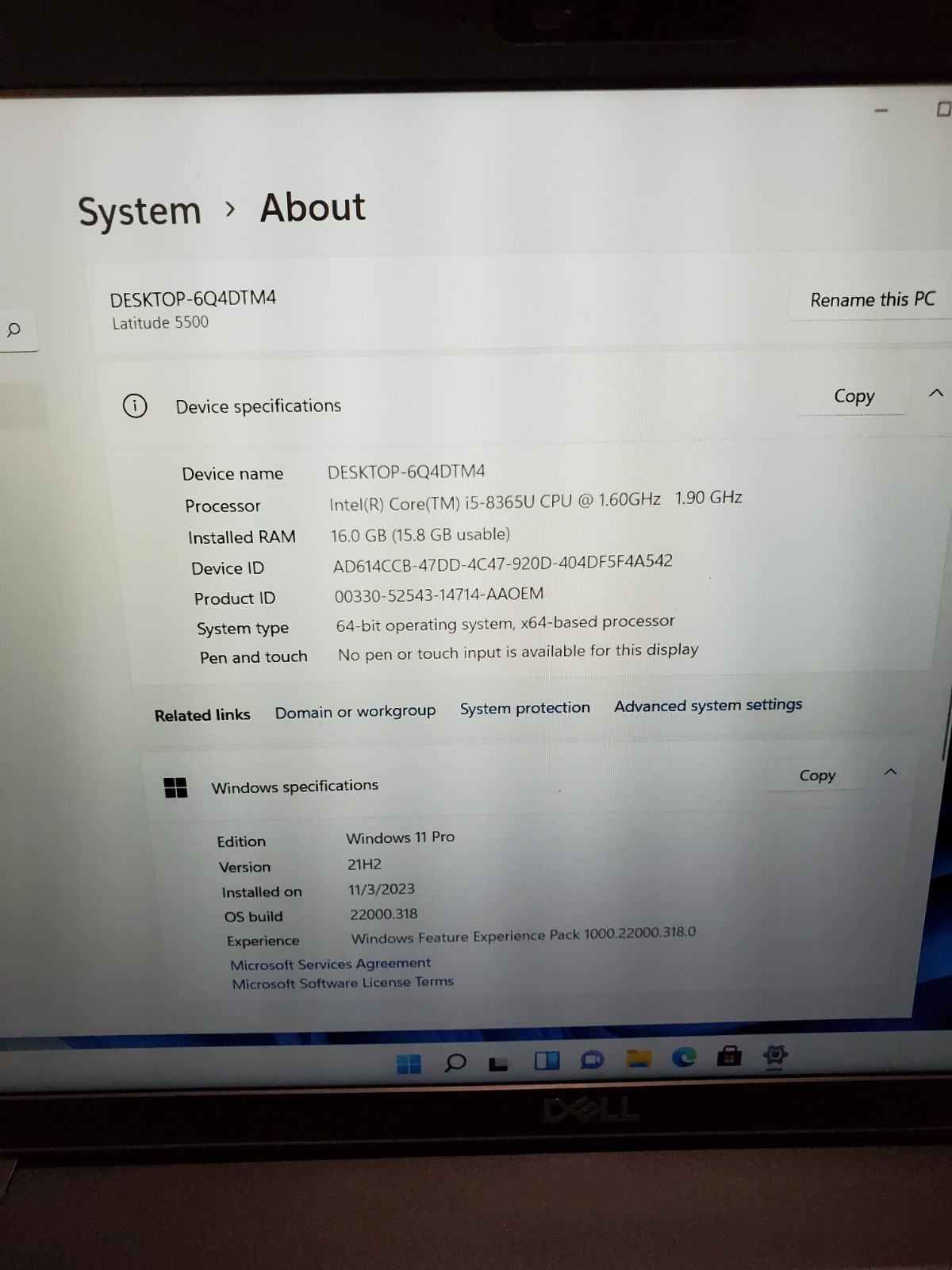 Dell Latitude 5500 Core i5-8365U 1.60GHz 16GB RAM 256GB SSD Win11 #69