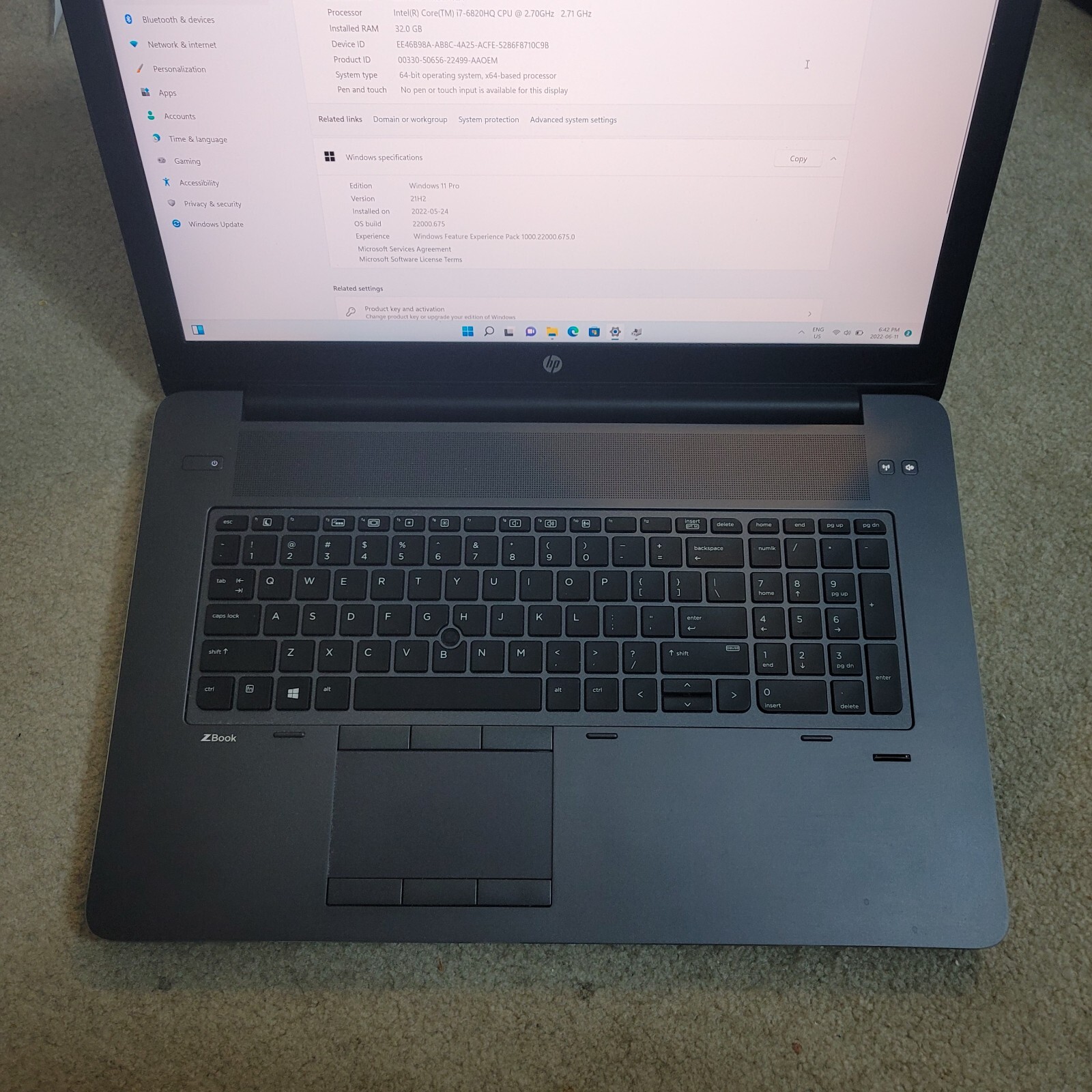 HP ZBook 17 G3 17.3″ i7-6820HQ 32GB 512GB HD Win11 PRO NVIDIA Quadro M400M
